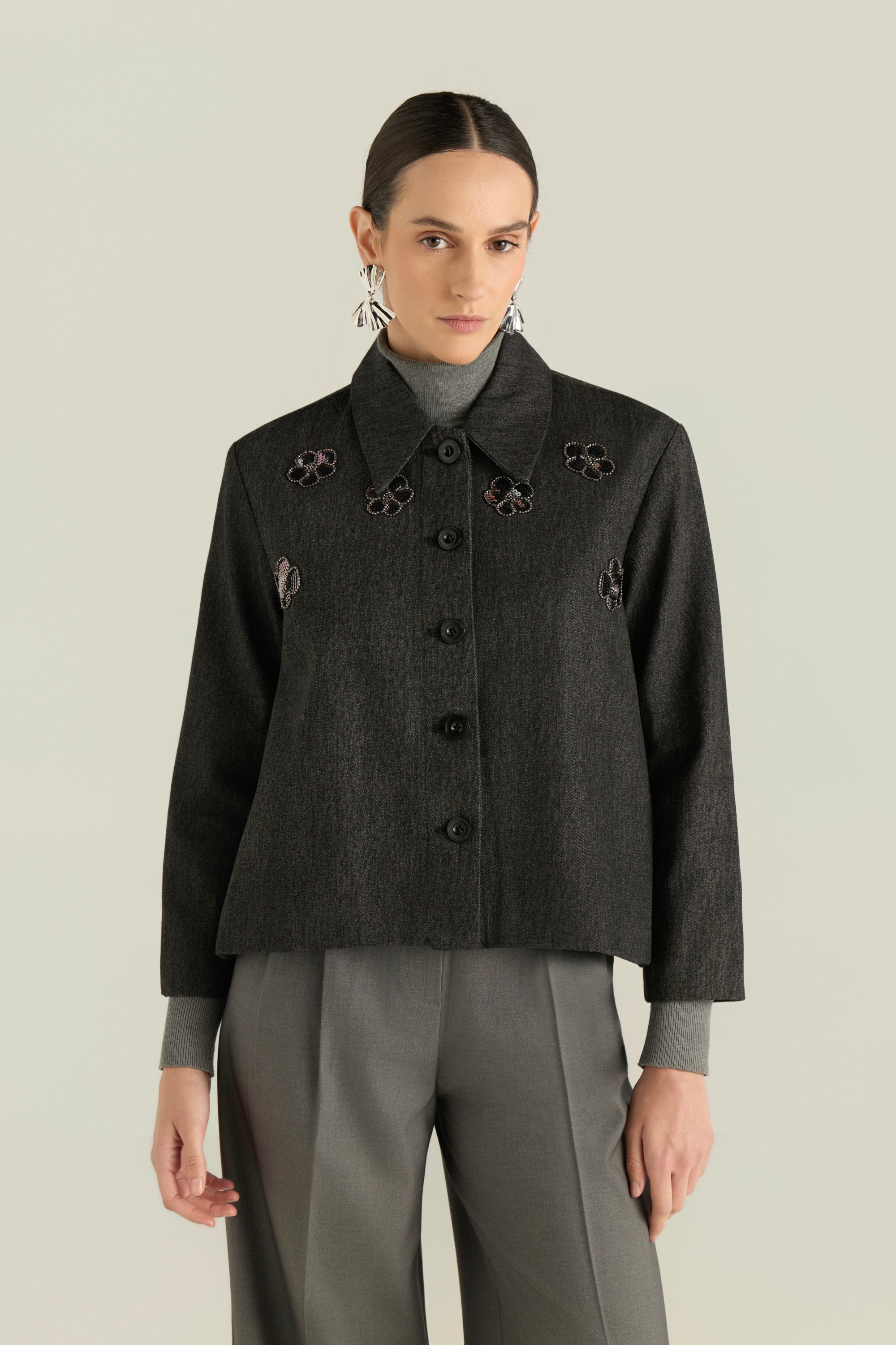 Sequin Floral Denim Jacket