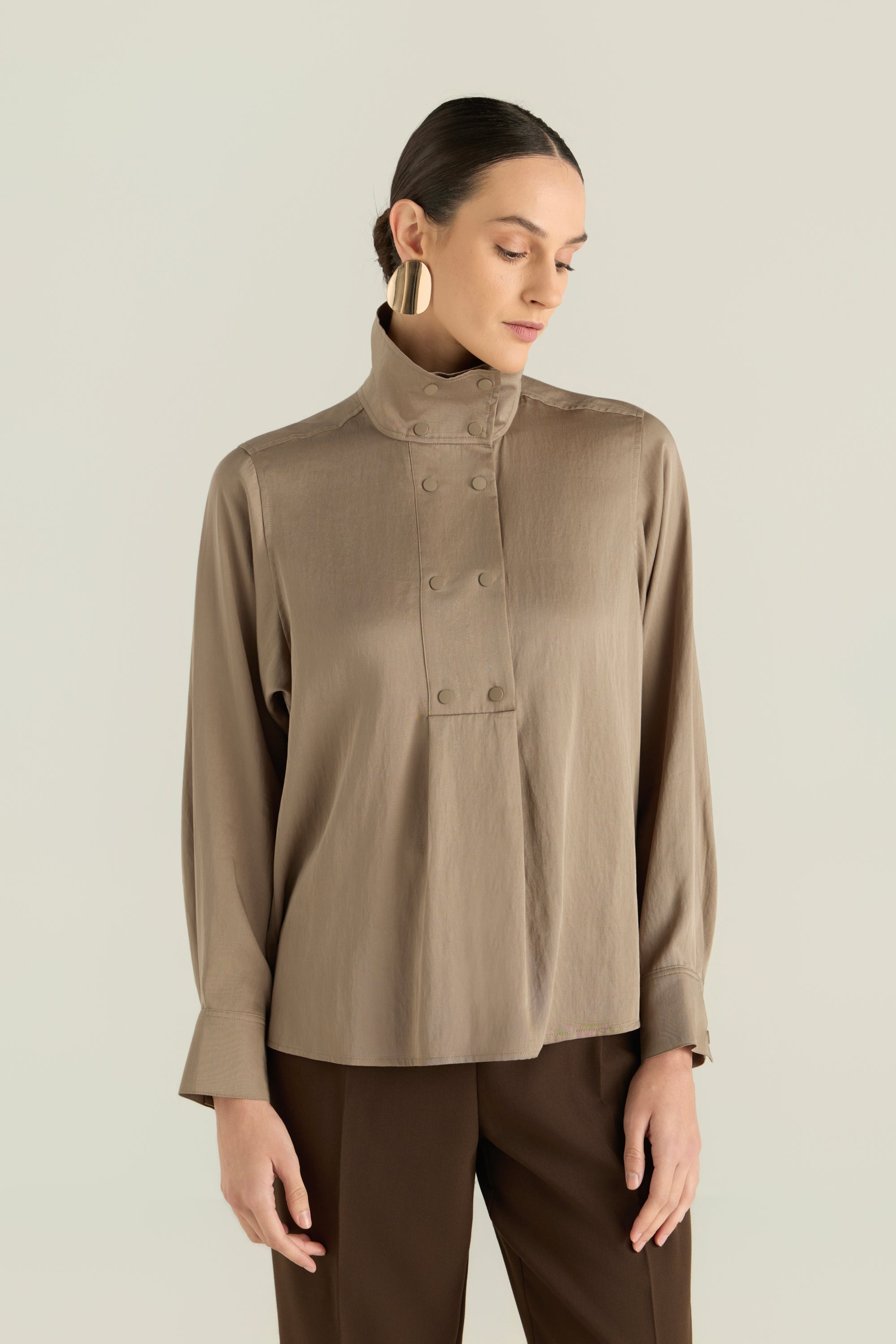 High Neck Double Button Blouse