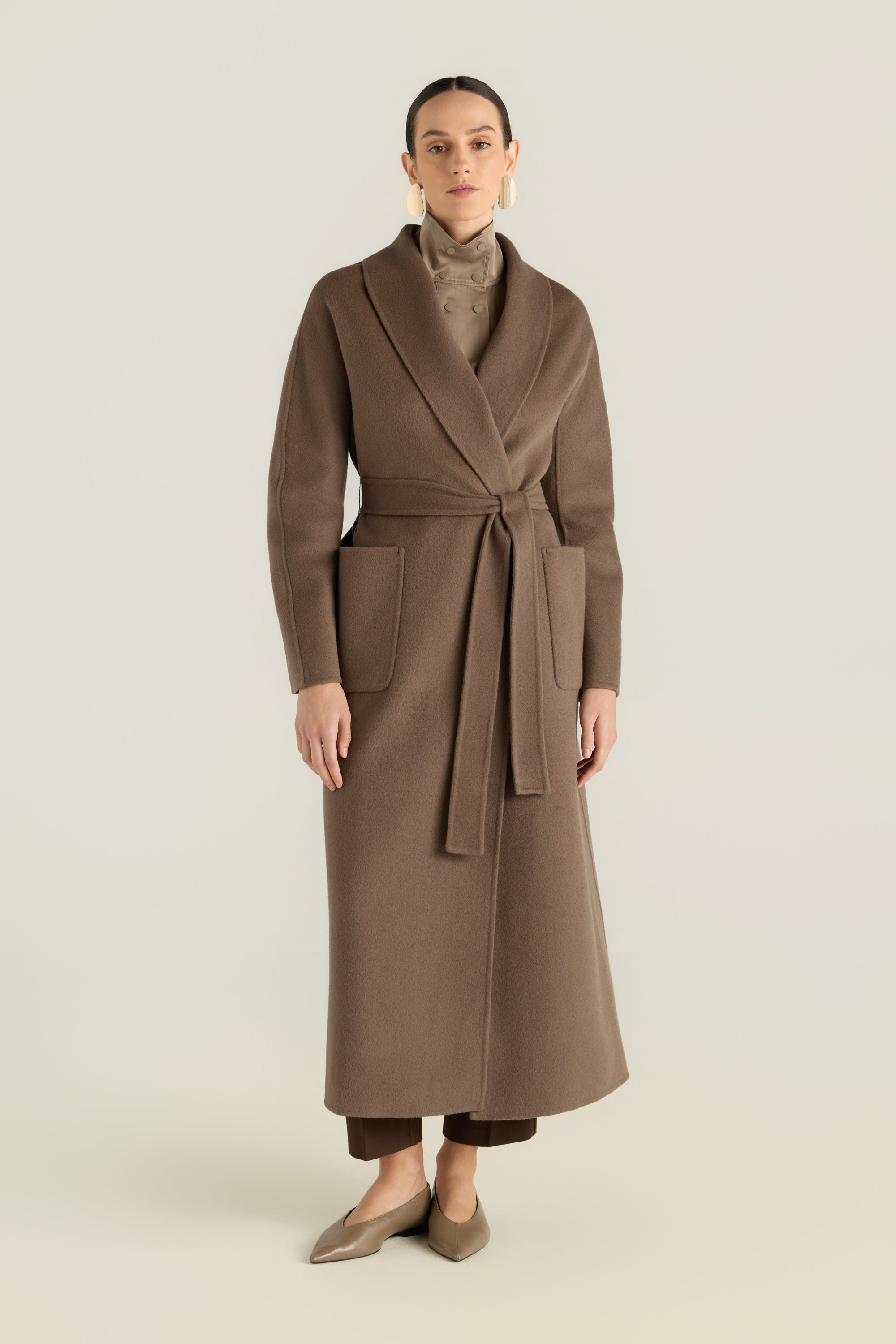 Wool Blend Tie Waist Coat