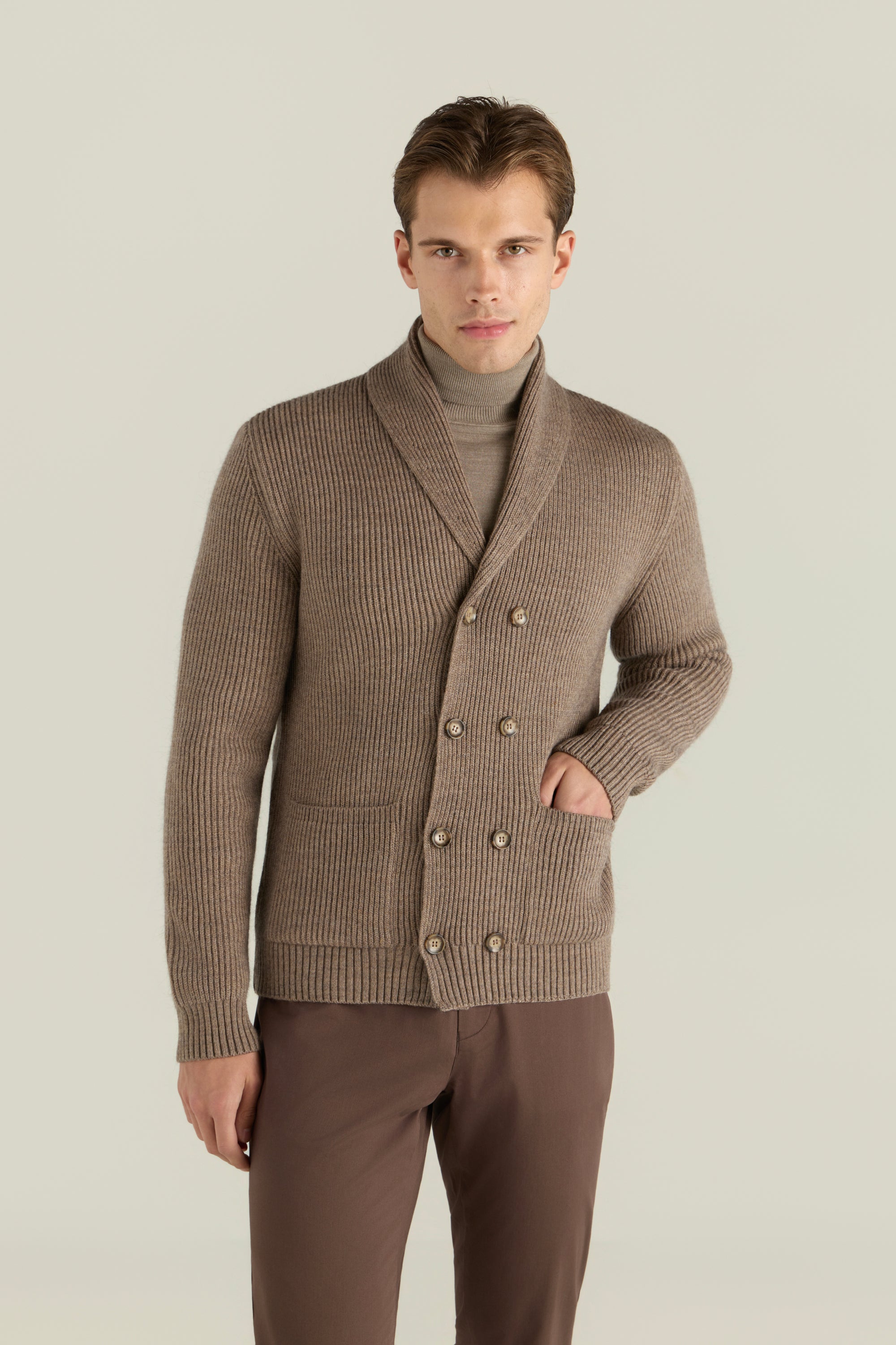 Men'S Shawl Collar Ribbed Cardigan
