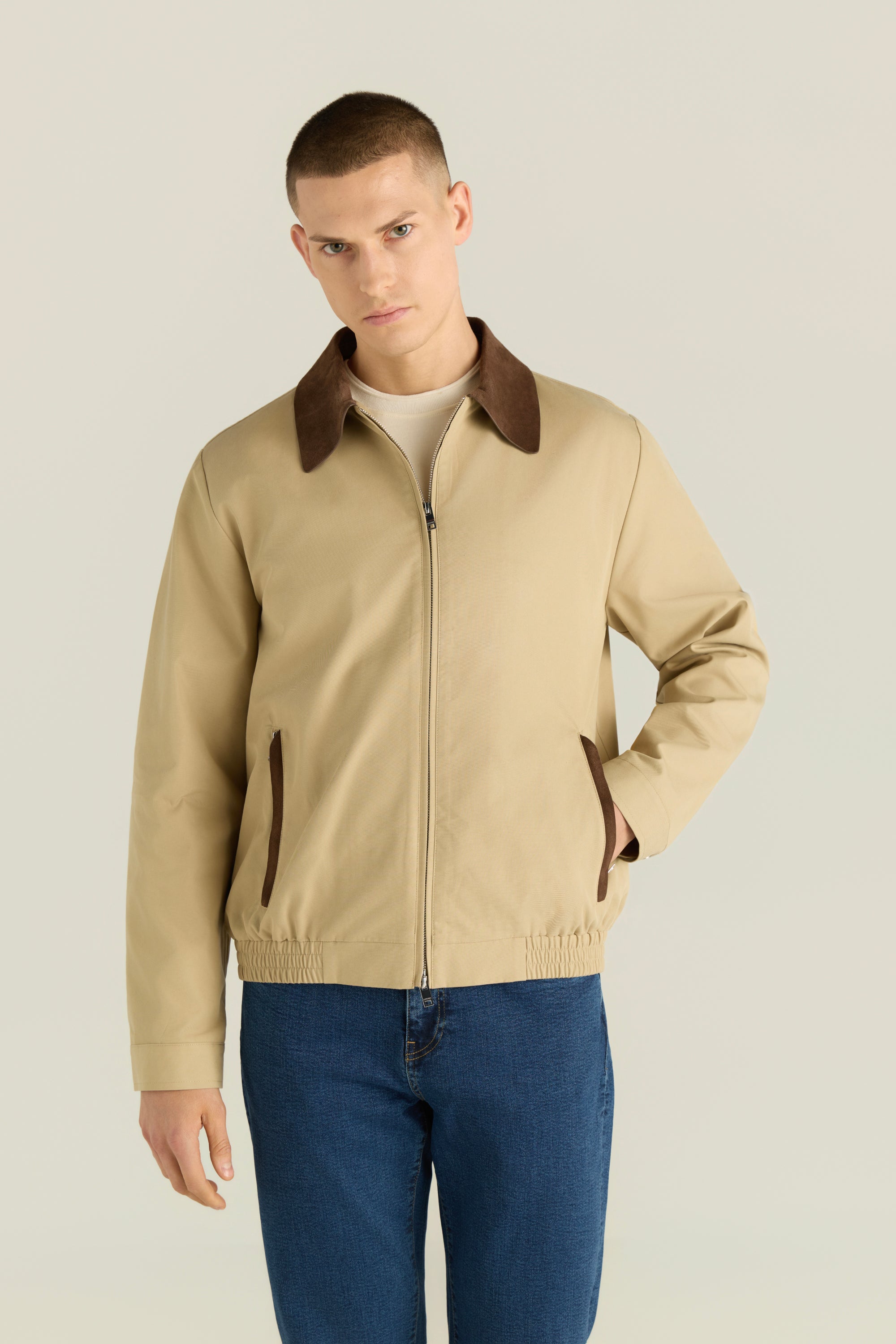 Men'S Contrast-Collar Bomber Jacket