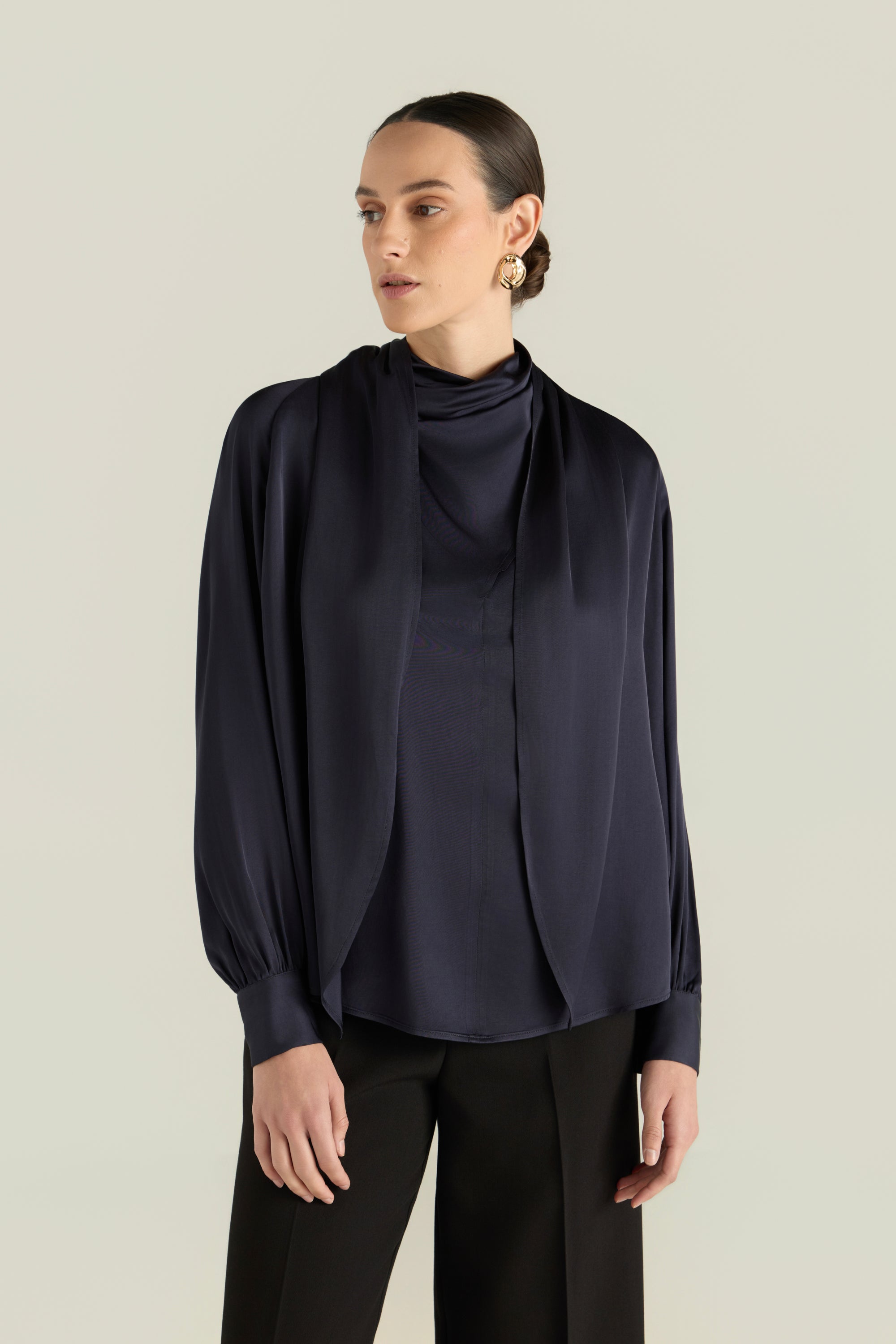 Satin Blouse With Front Tie