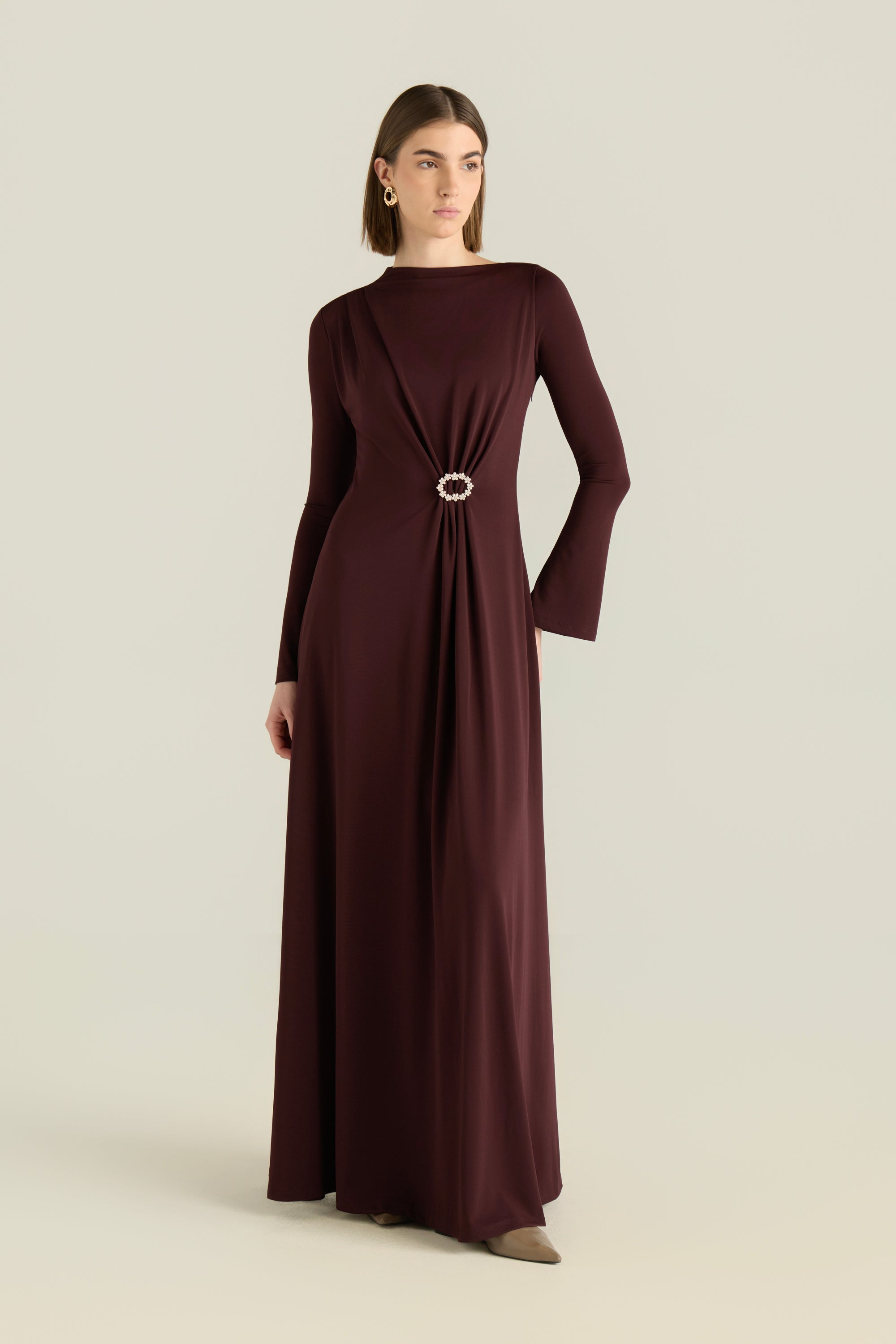 Pearl Embellished Gathered Dress