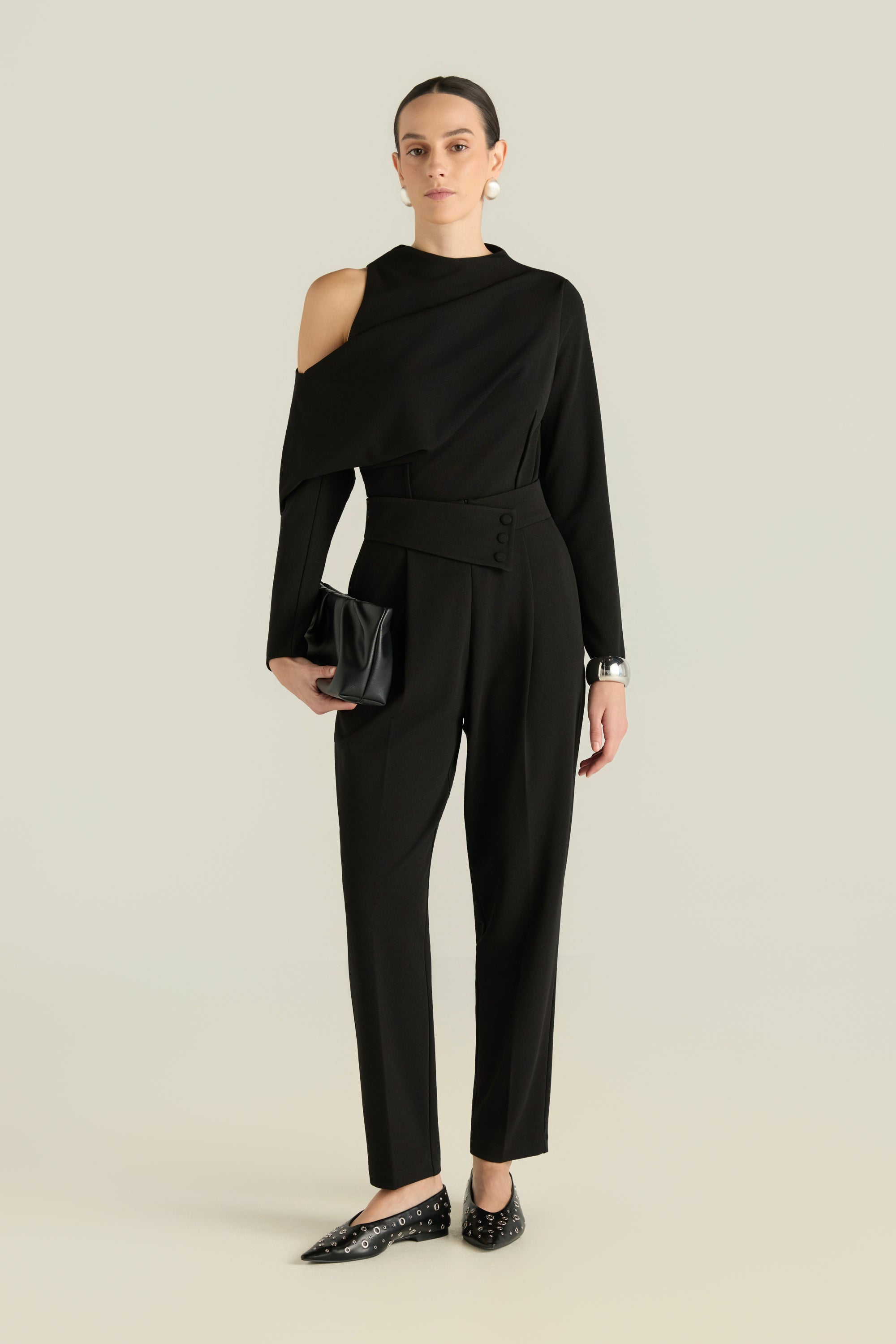 Asymmetric Overlap Waistband Pants