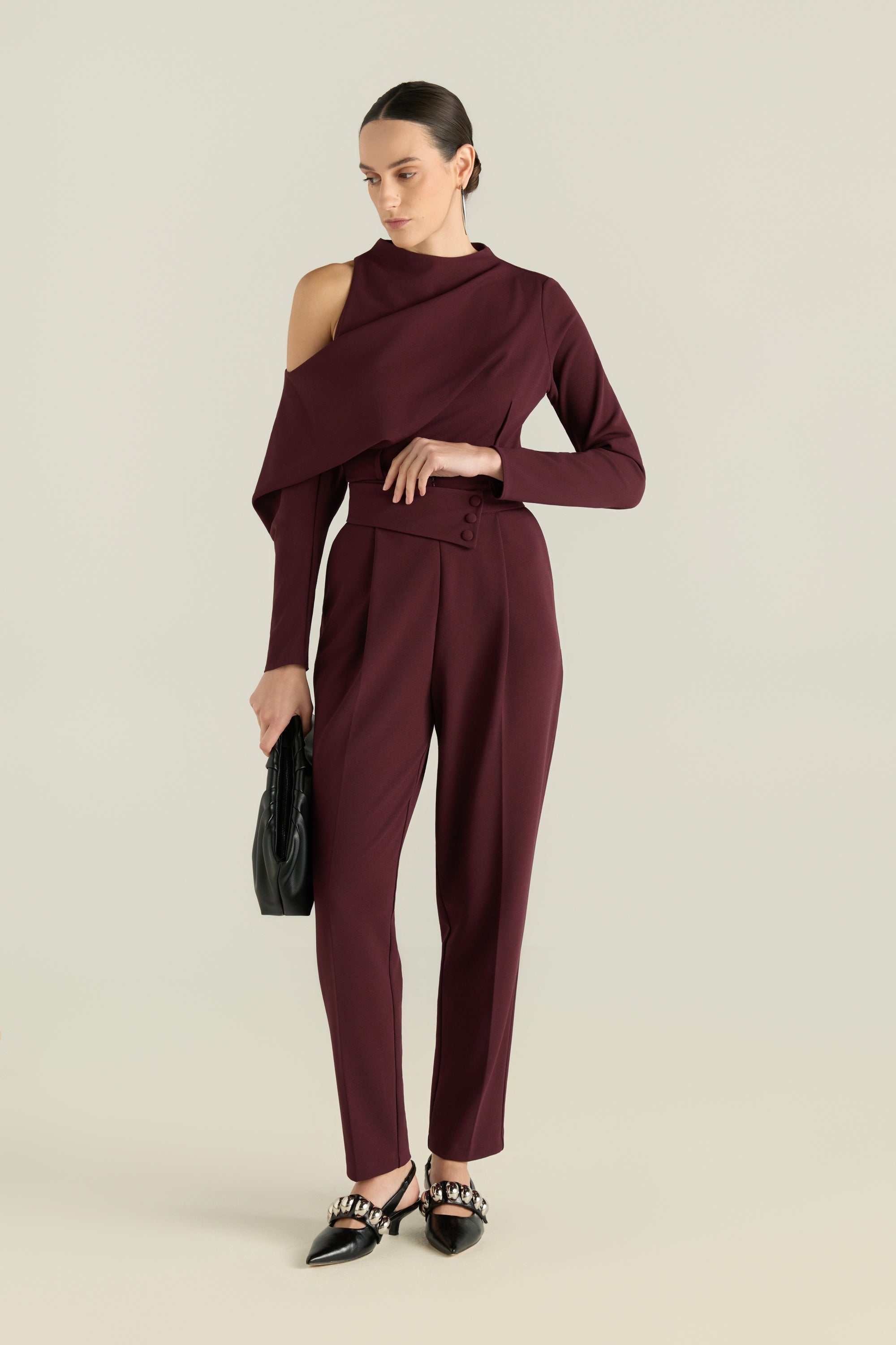 Asymmetric Overlap Waistband Pants