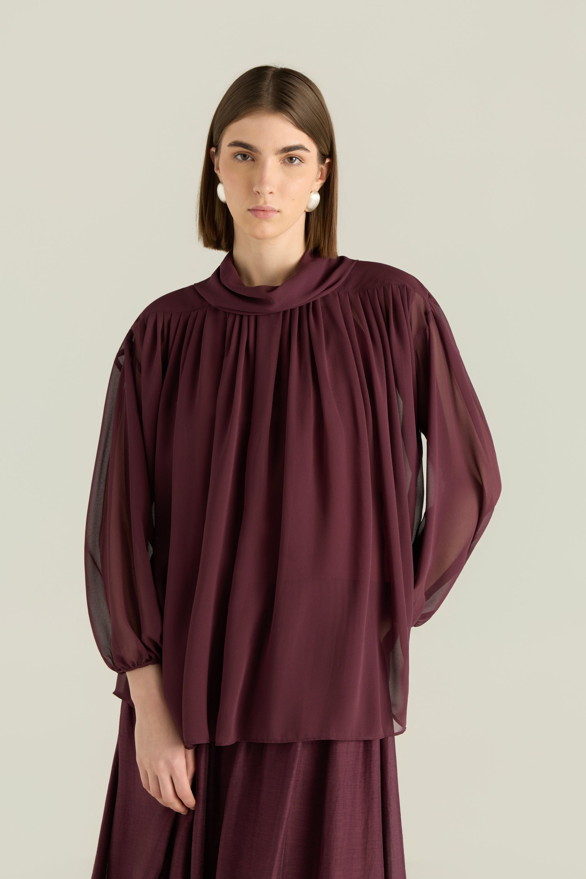 Chiffon Pleated Blouse (2Pcs)