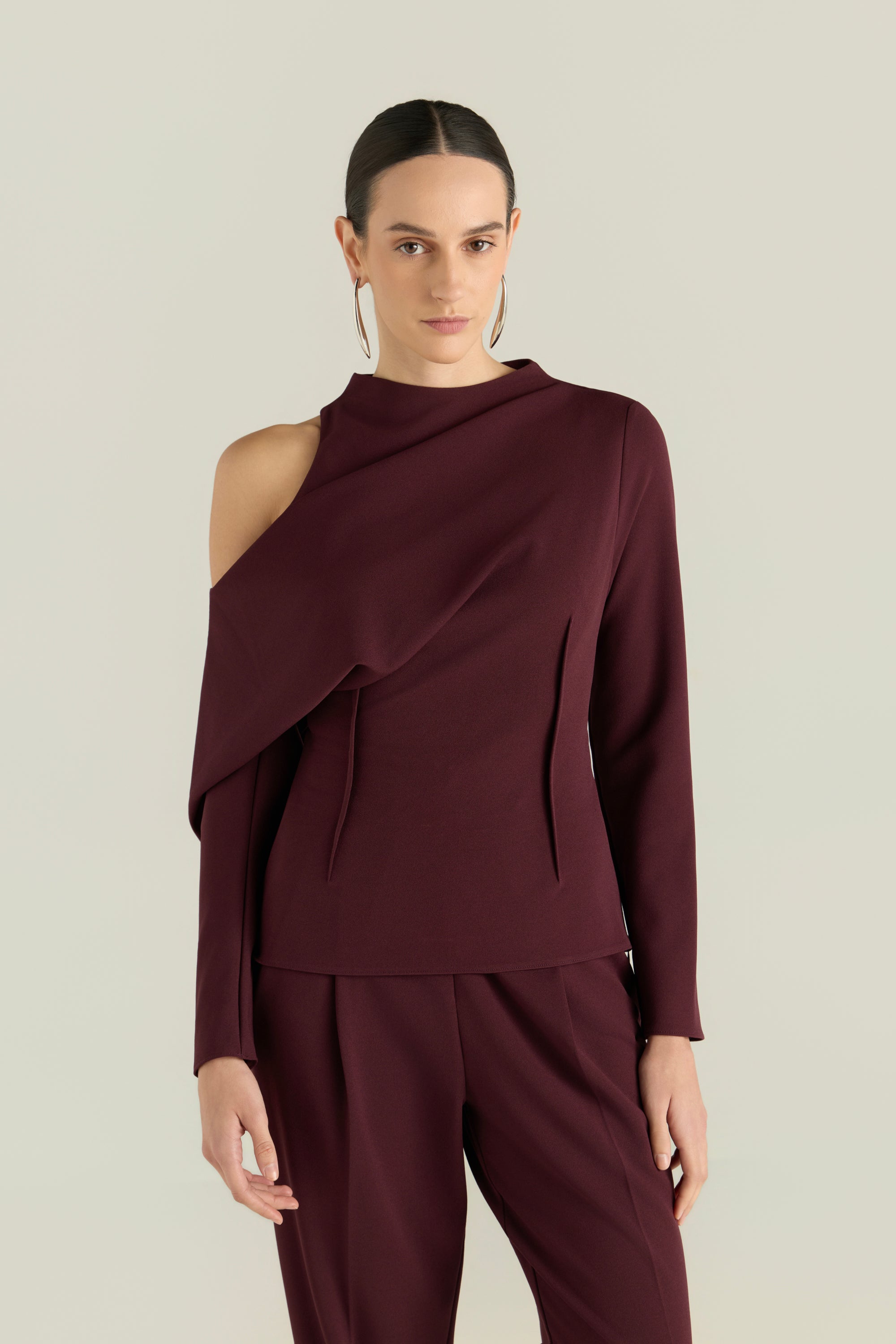 Cut-Out Shoulder Draped Blouse