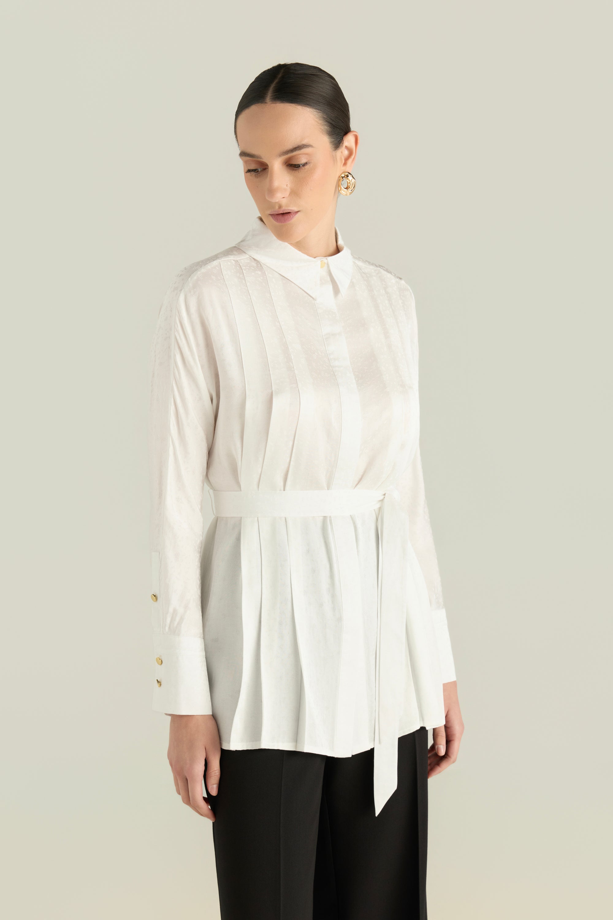 Belted Pintuck Shirt