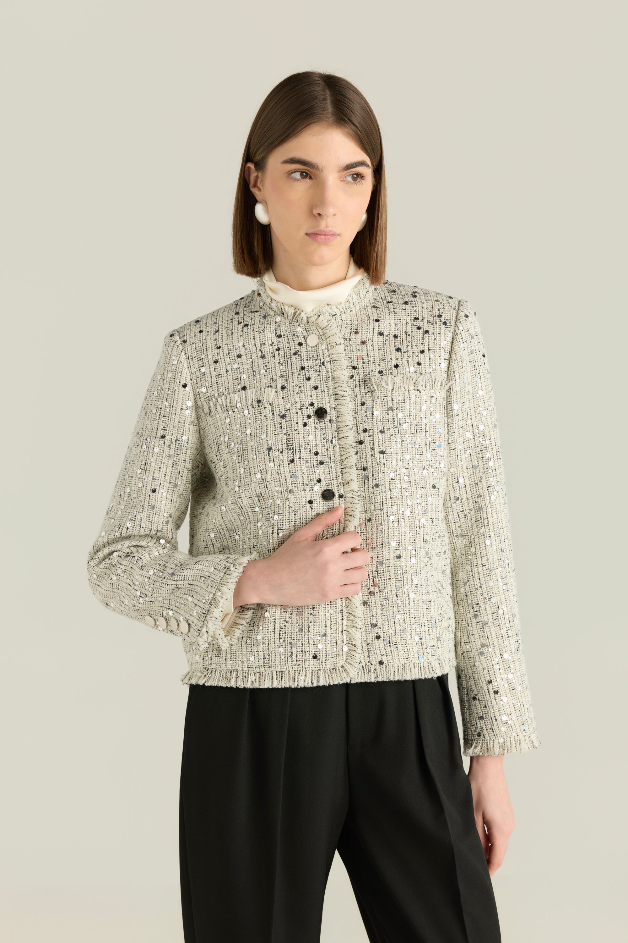 Sequin-Speckled Tweed Jacket