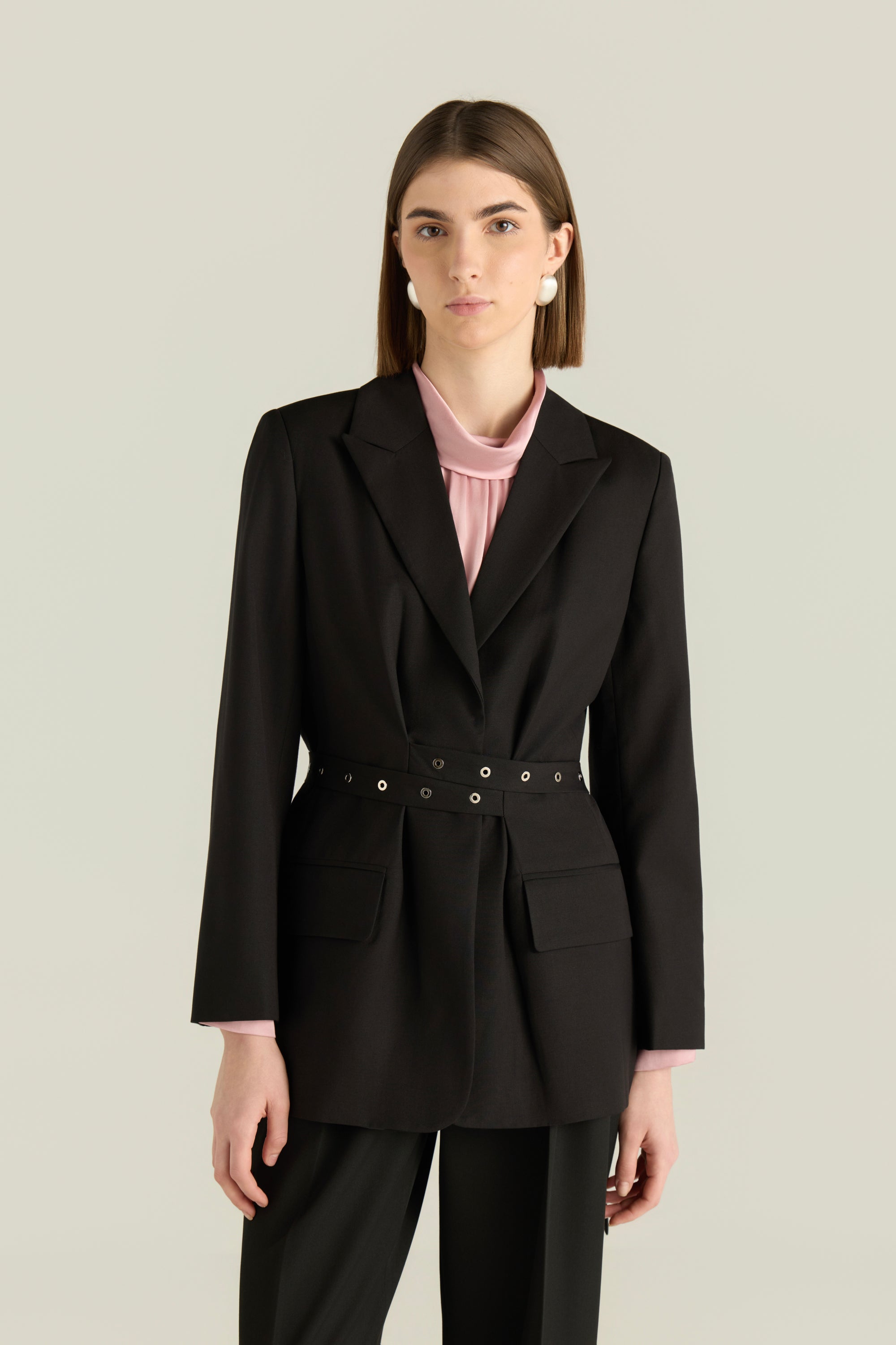 Tie-Front Blazer With Eyelets