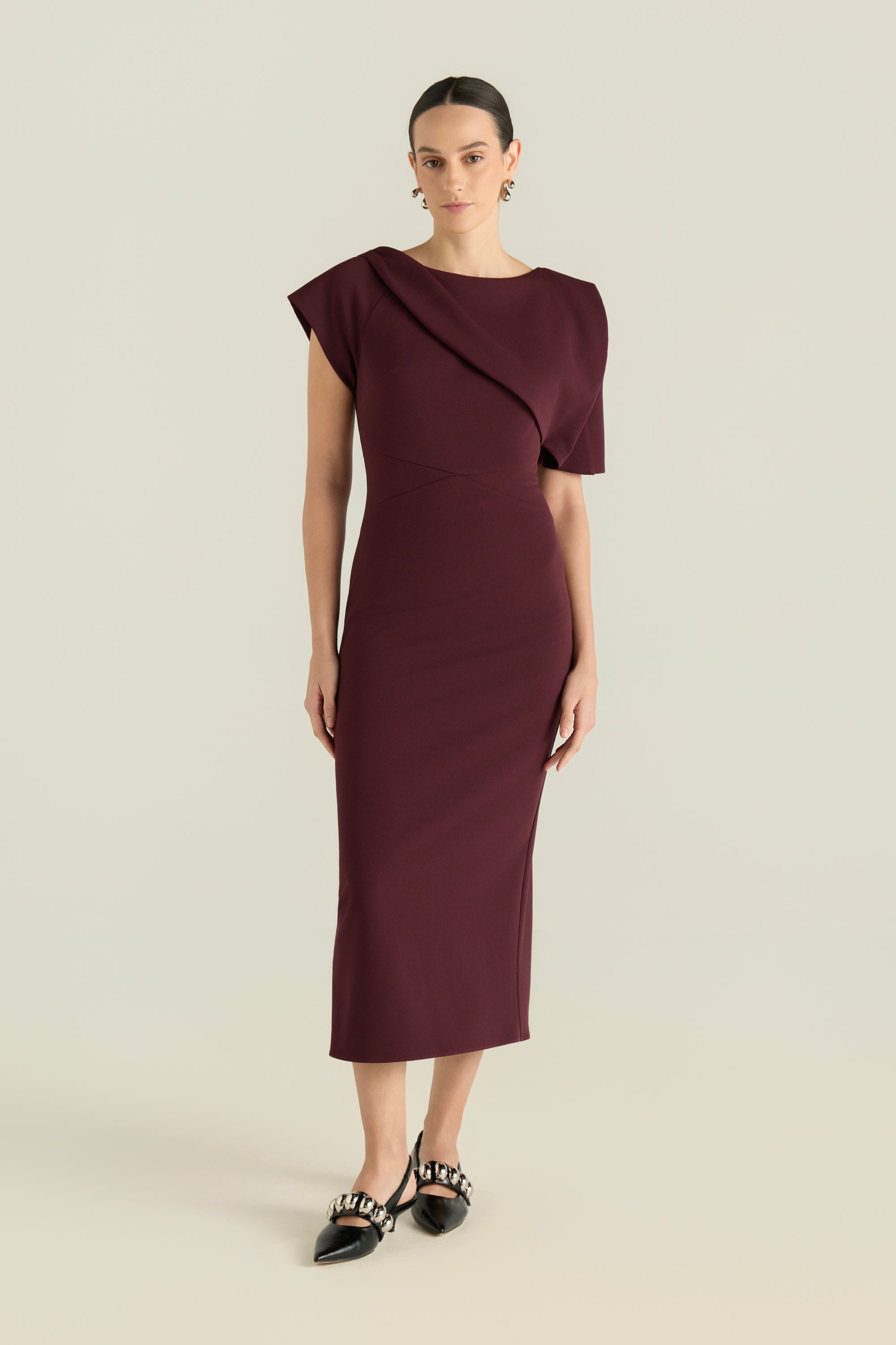 Asymmetric Draped Neck Dress