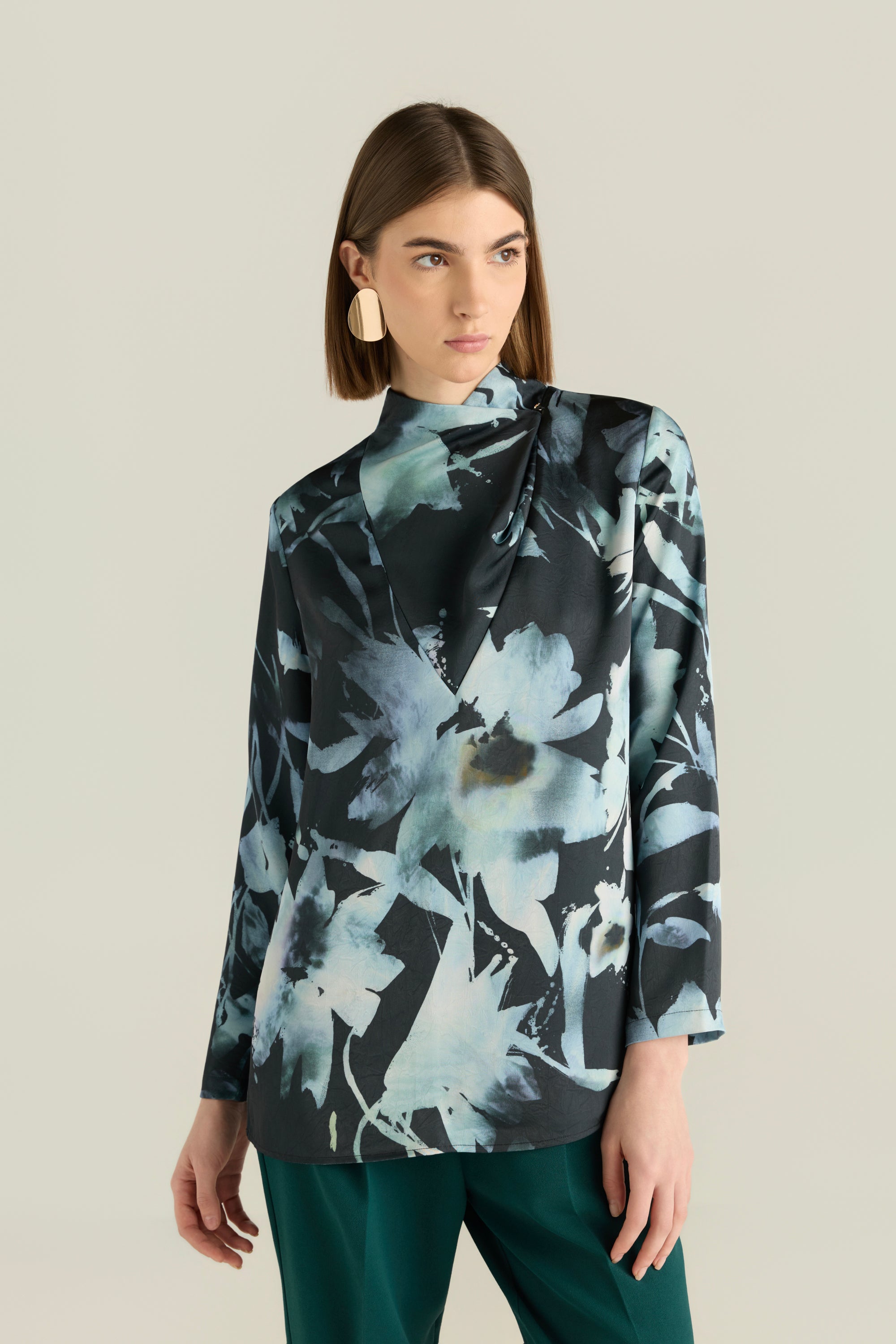 Asymmetrical Collar Printed Blouse