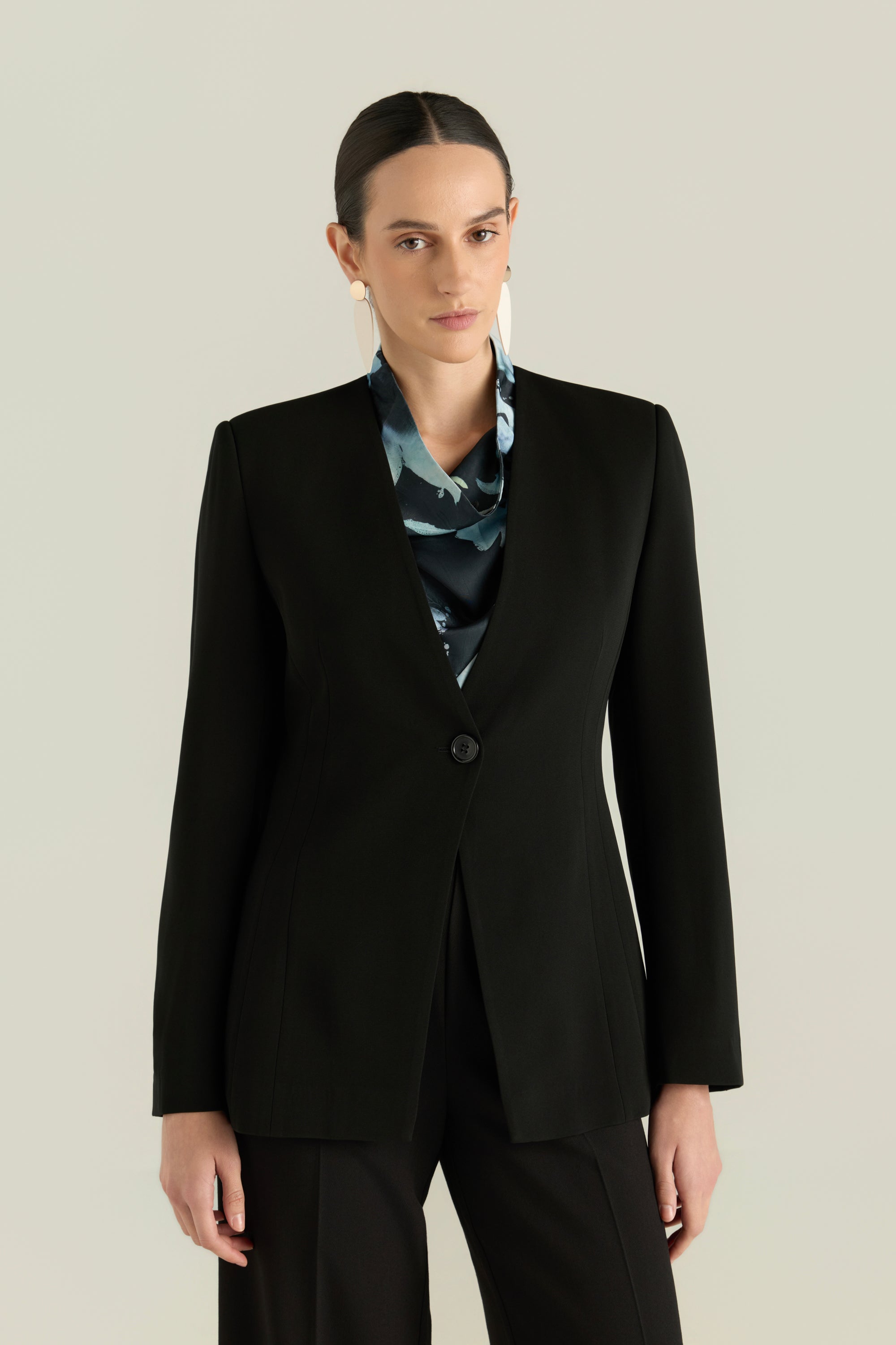 Collarless One Button Blazer