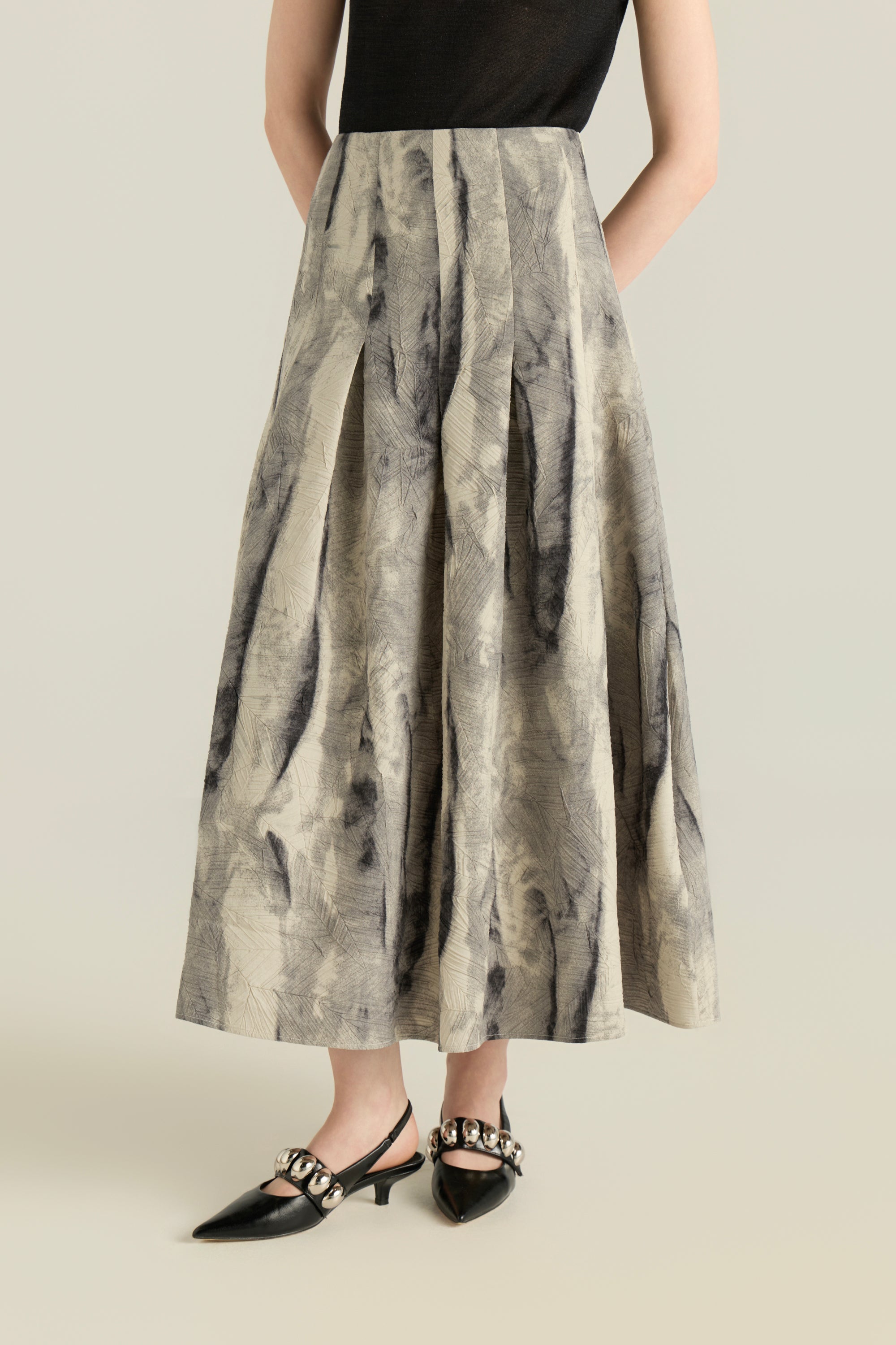 Crinkled Box Pleat Skirt