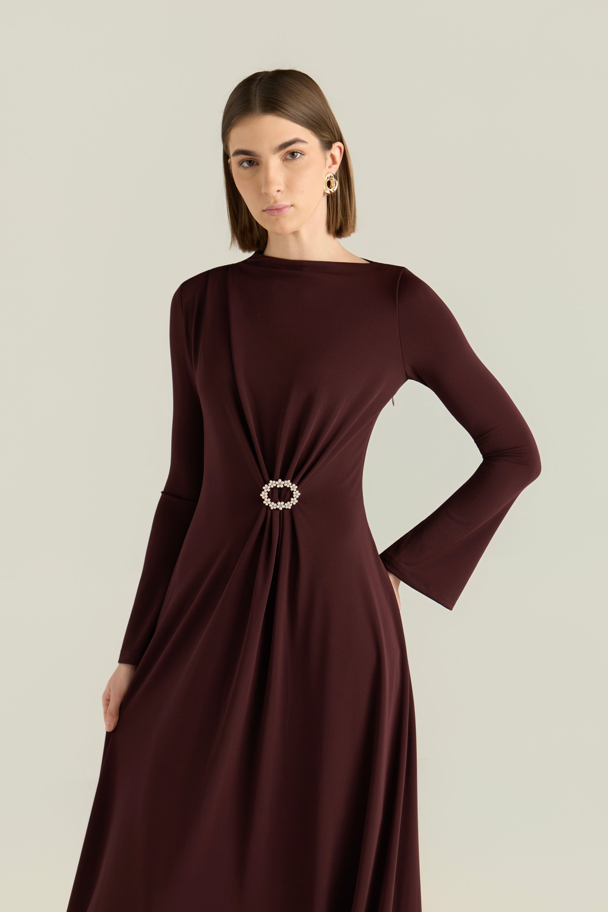 Pearl Embellished Gathered Dress