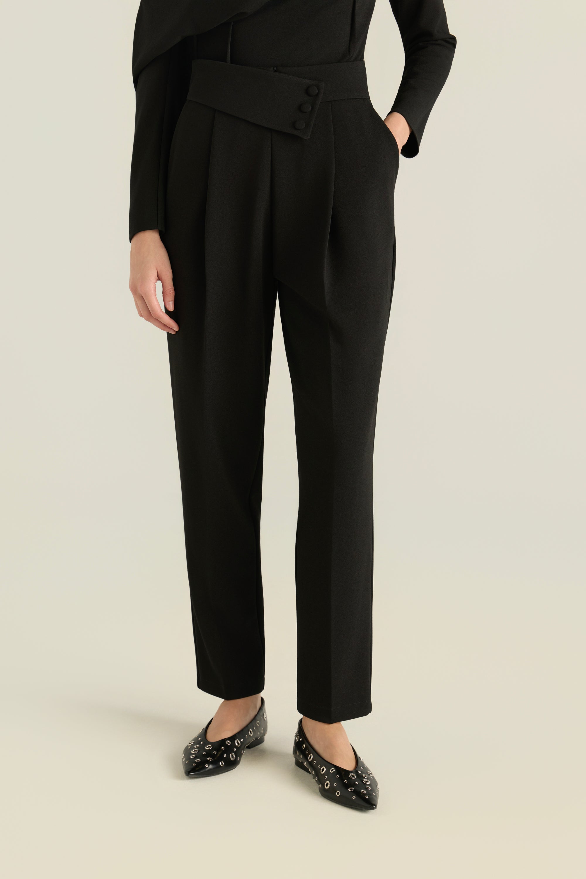 Asymmetric Overlap Waistband Pants