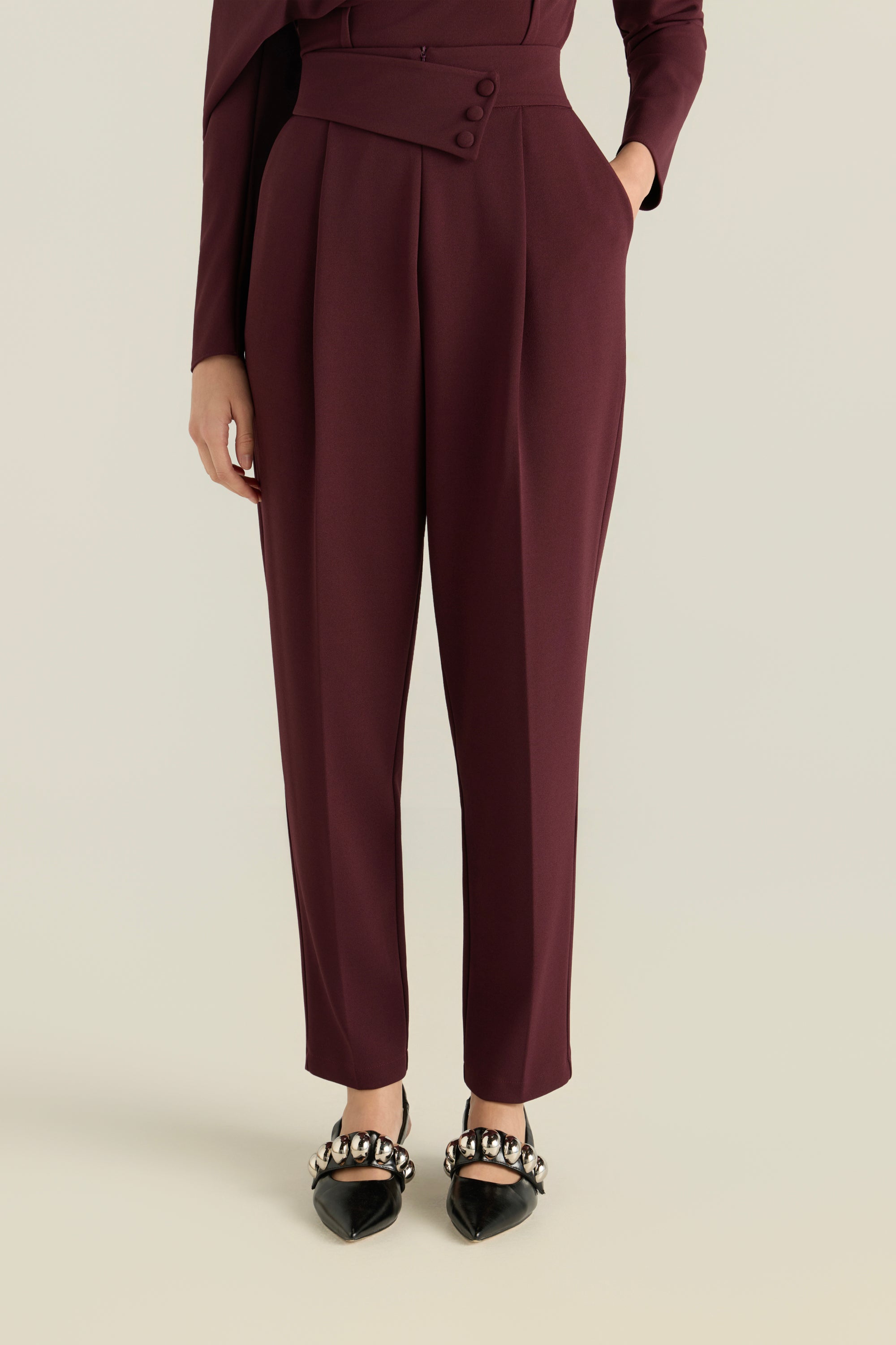 Asymmetric Overlap Waistband Pants