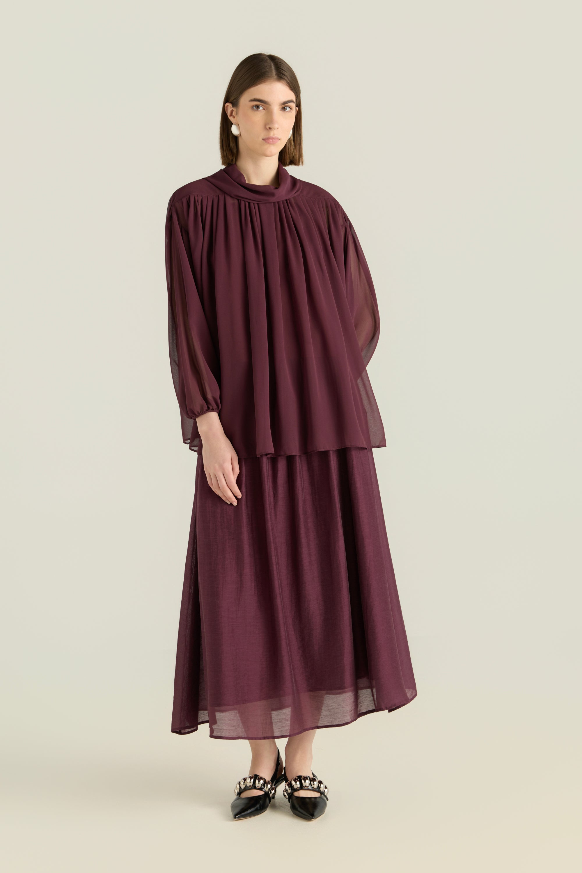 Chiffon Pleated Blouse (2Pcs)