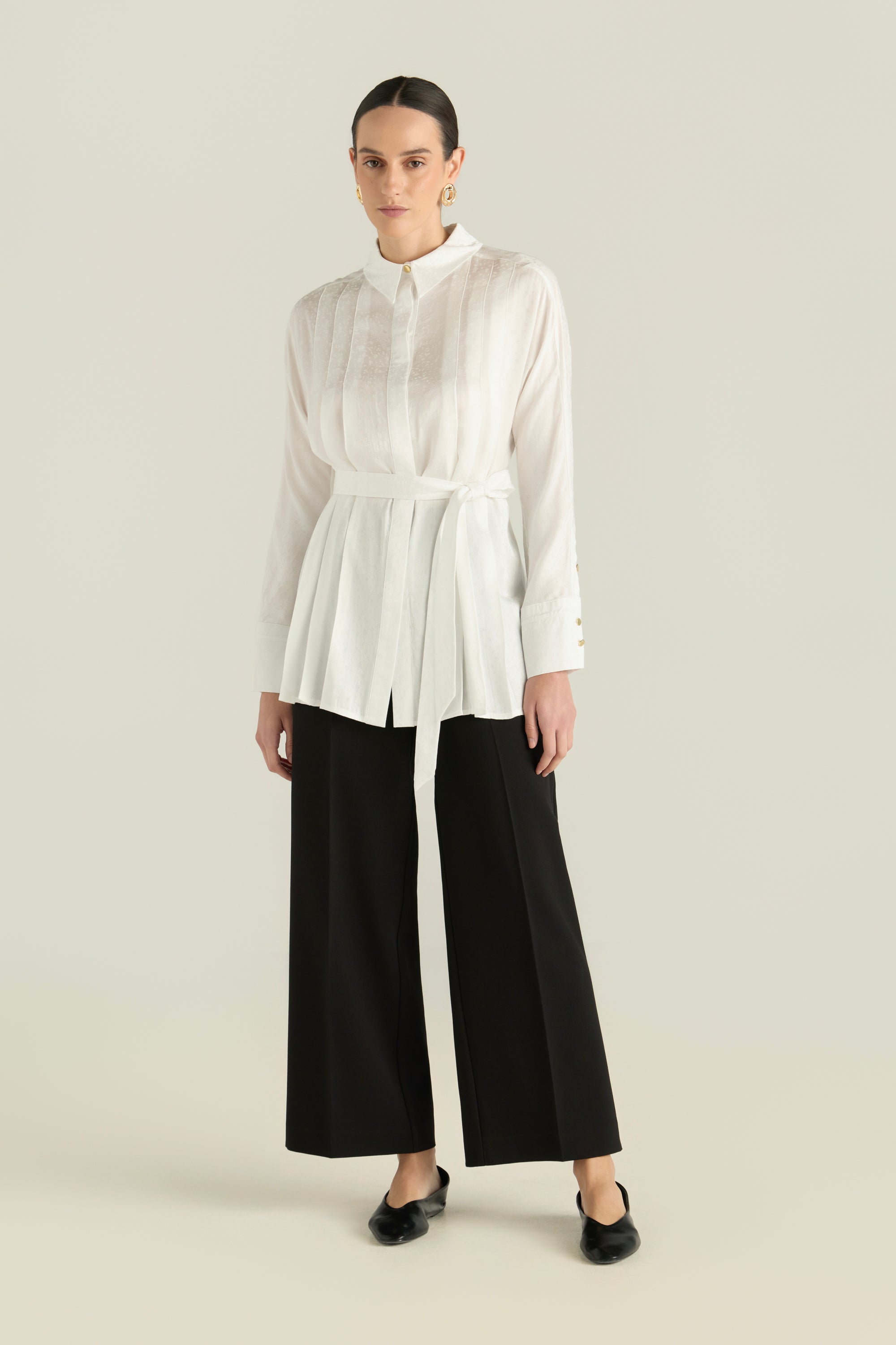 Belted Pintuck Shirt