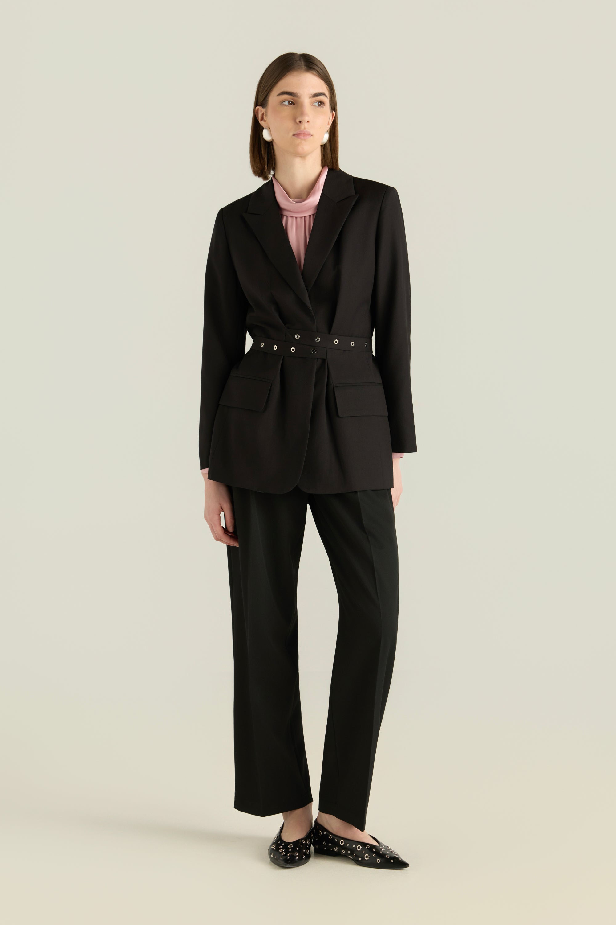 Tie-Front Blazer With Eyelets