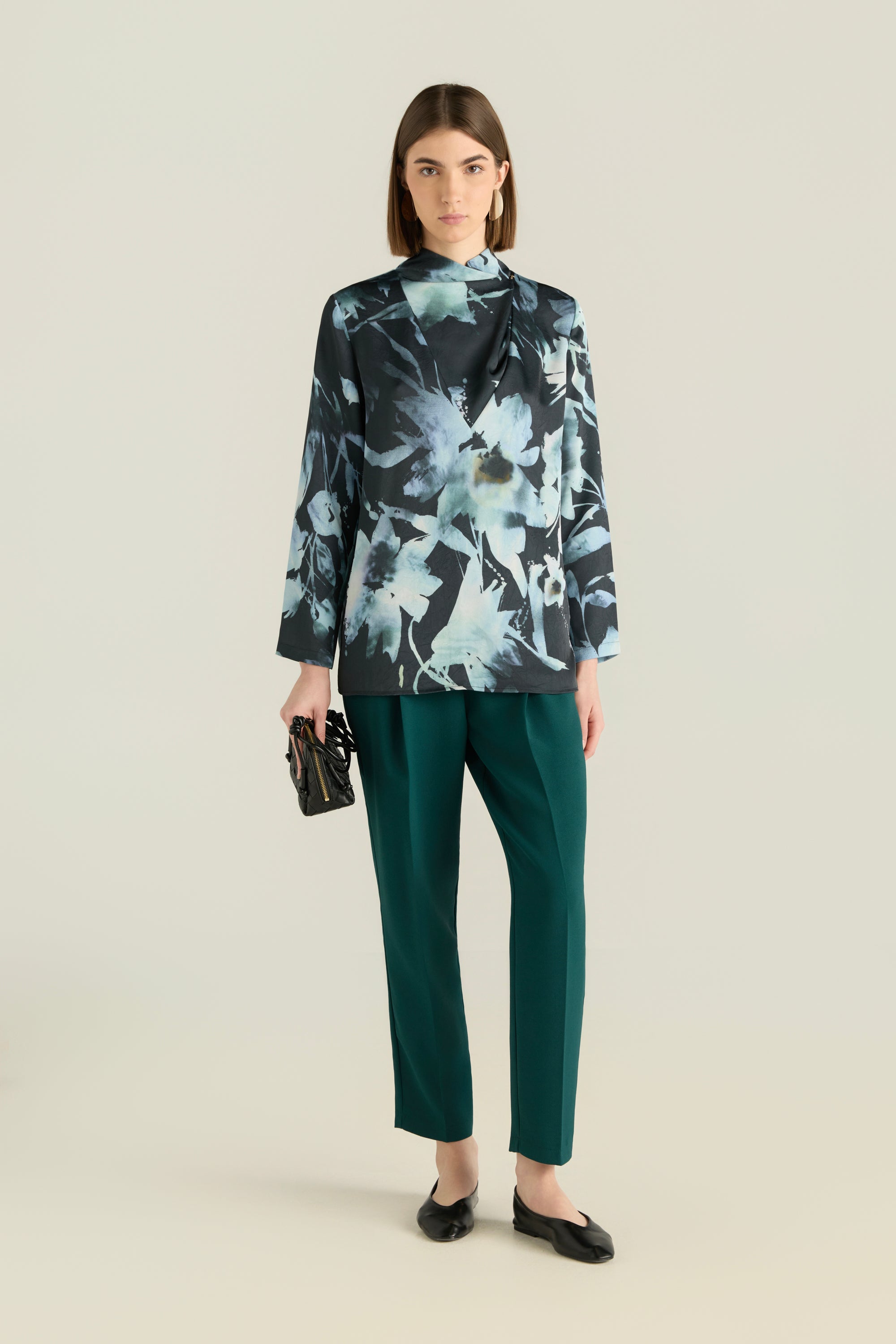 Asymmetrical Collar Printed Blouse
