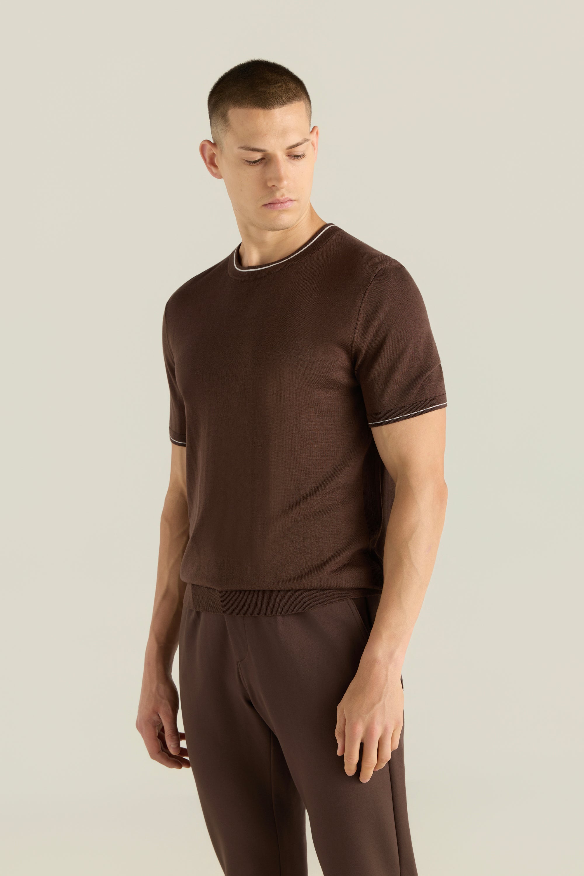 Men'S Contrast Trim Knitted Tee