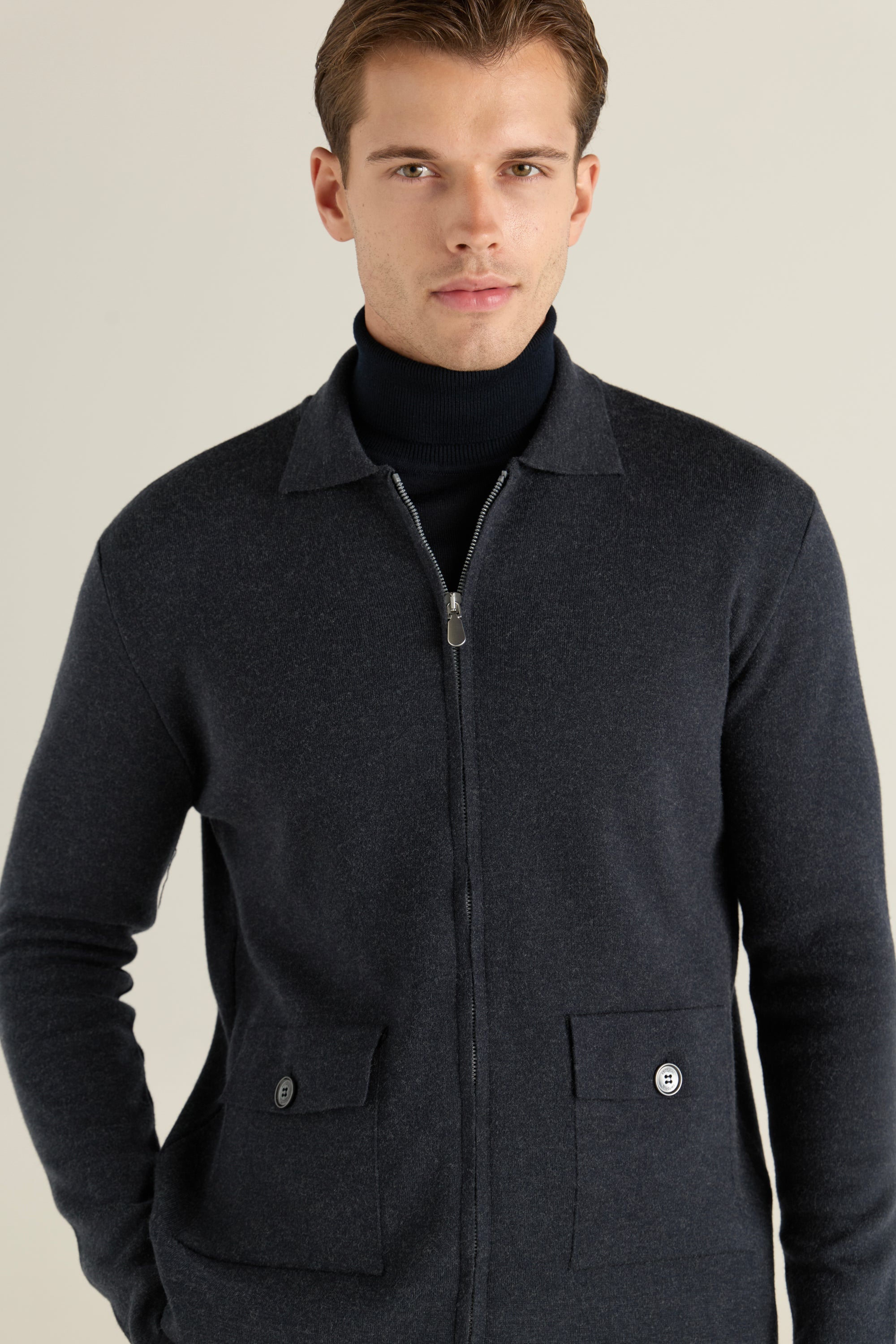 Men'S Cardigan With Flap Pockets