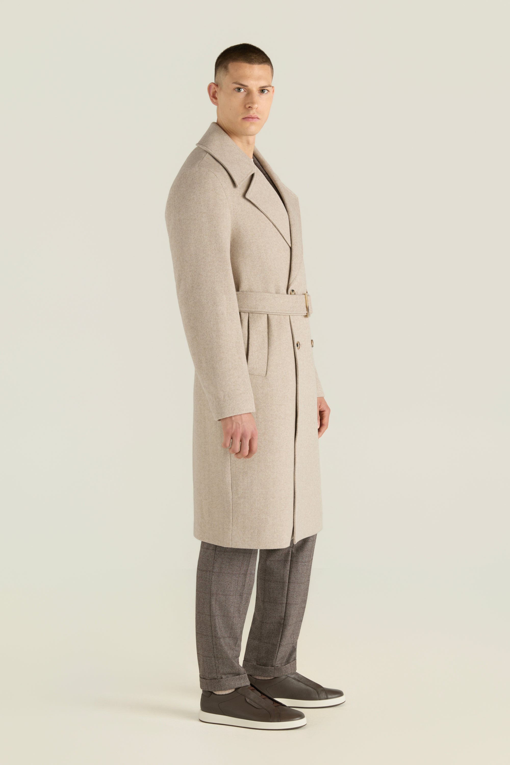 Men'S Double Breasted Belted Coat