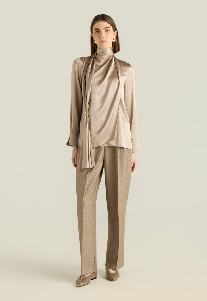 Satin Scarf-Neck Blouse