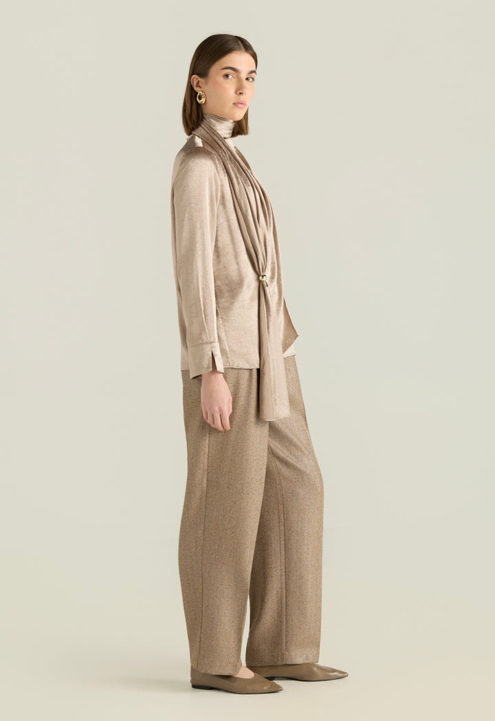 Satin Scarf-Neck Blouse