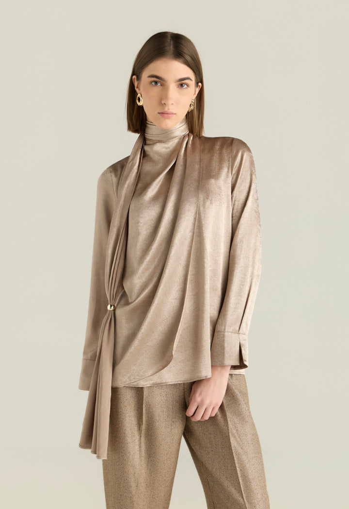 Satin Scarf-Neck Blouse