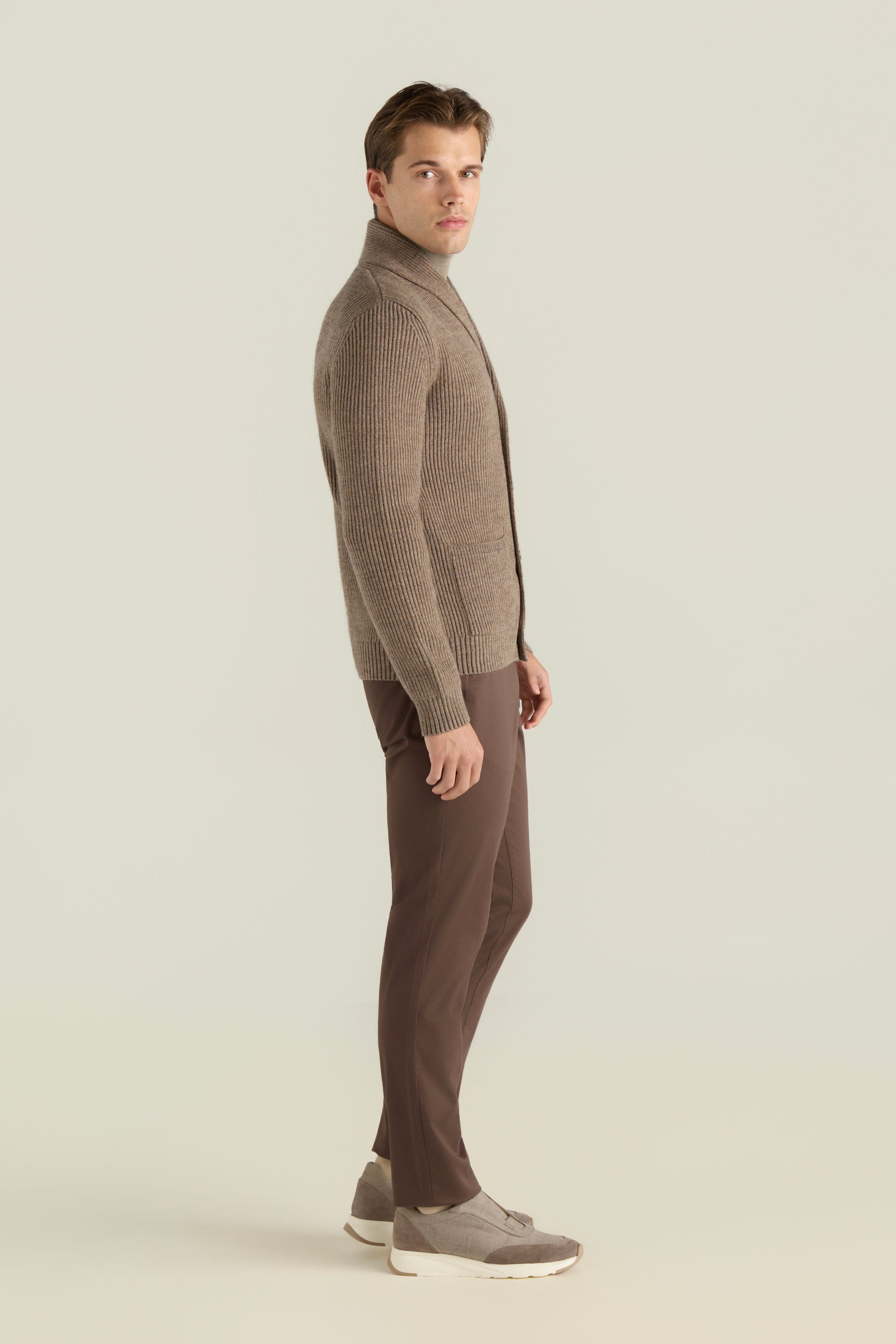 Men'S Shawl Collar Ribbed Cardigan