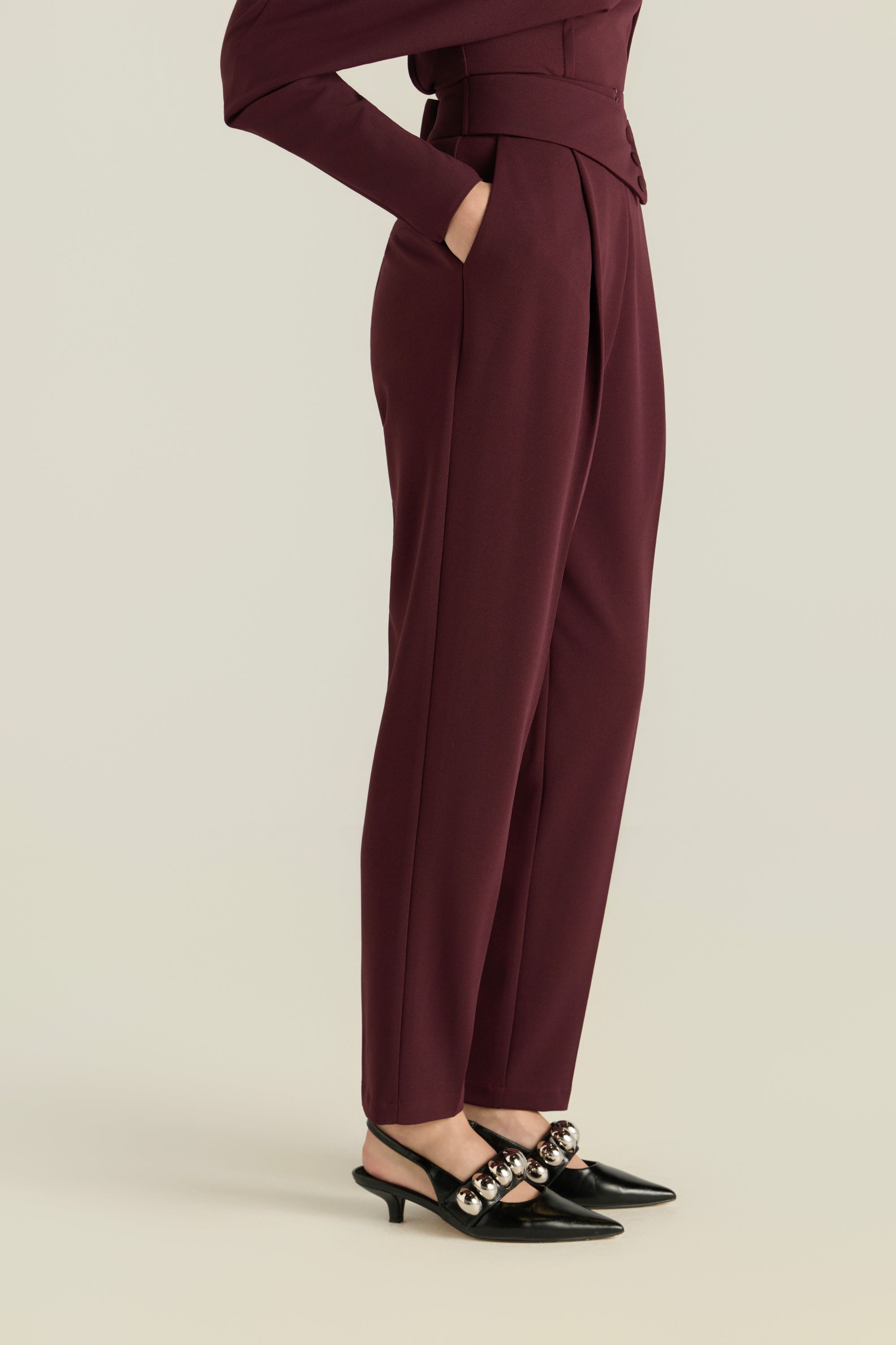 Asymmetric Overlap Waistband Pants