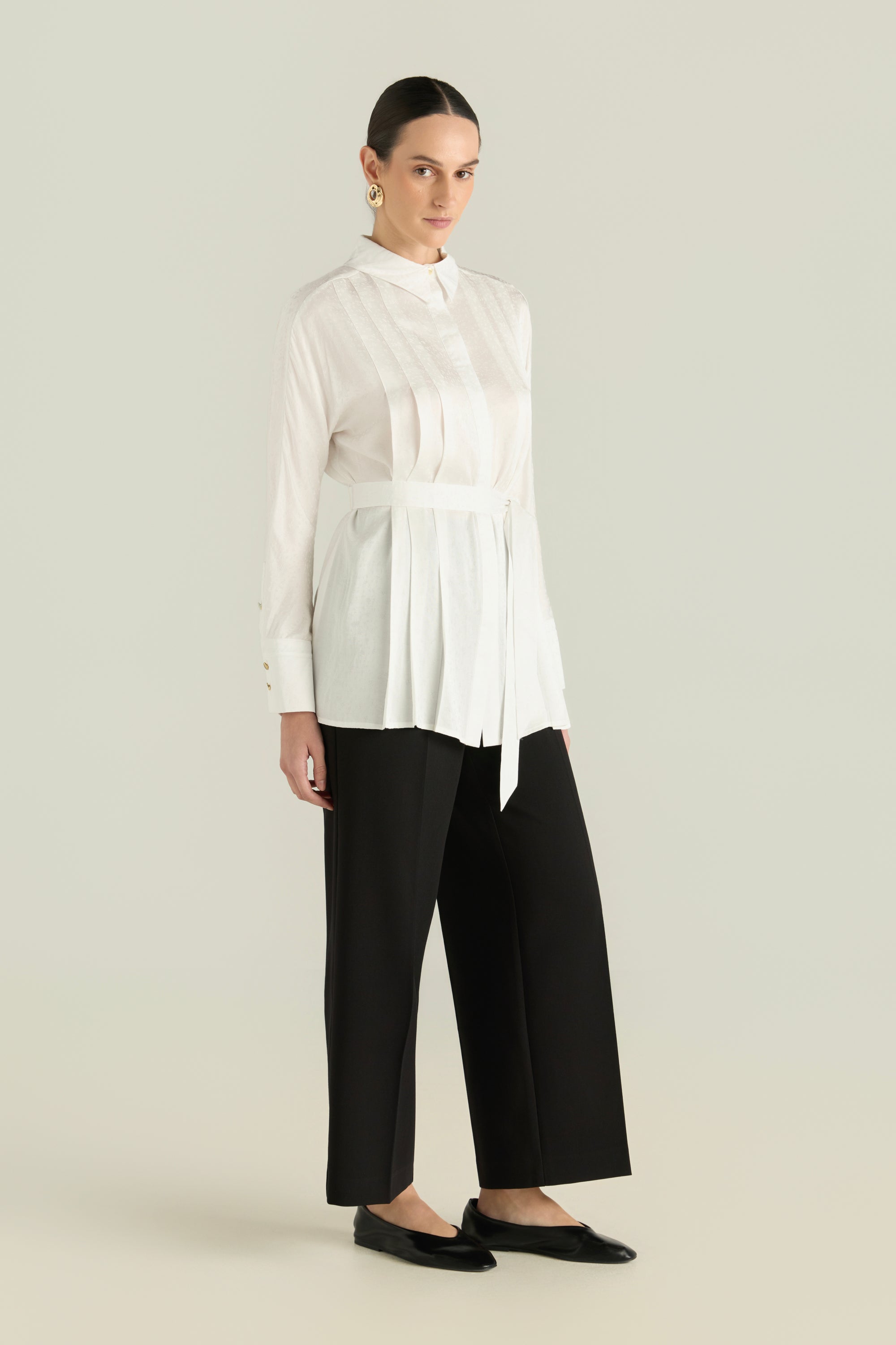 Belted Pintuck Shirt