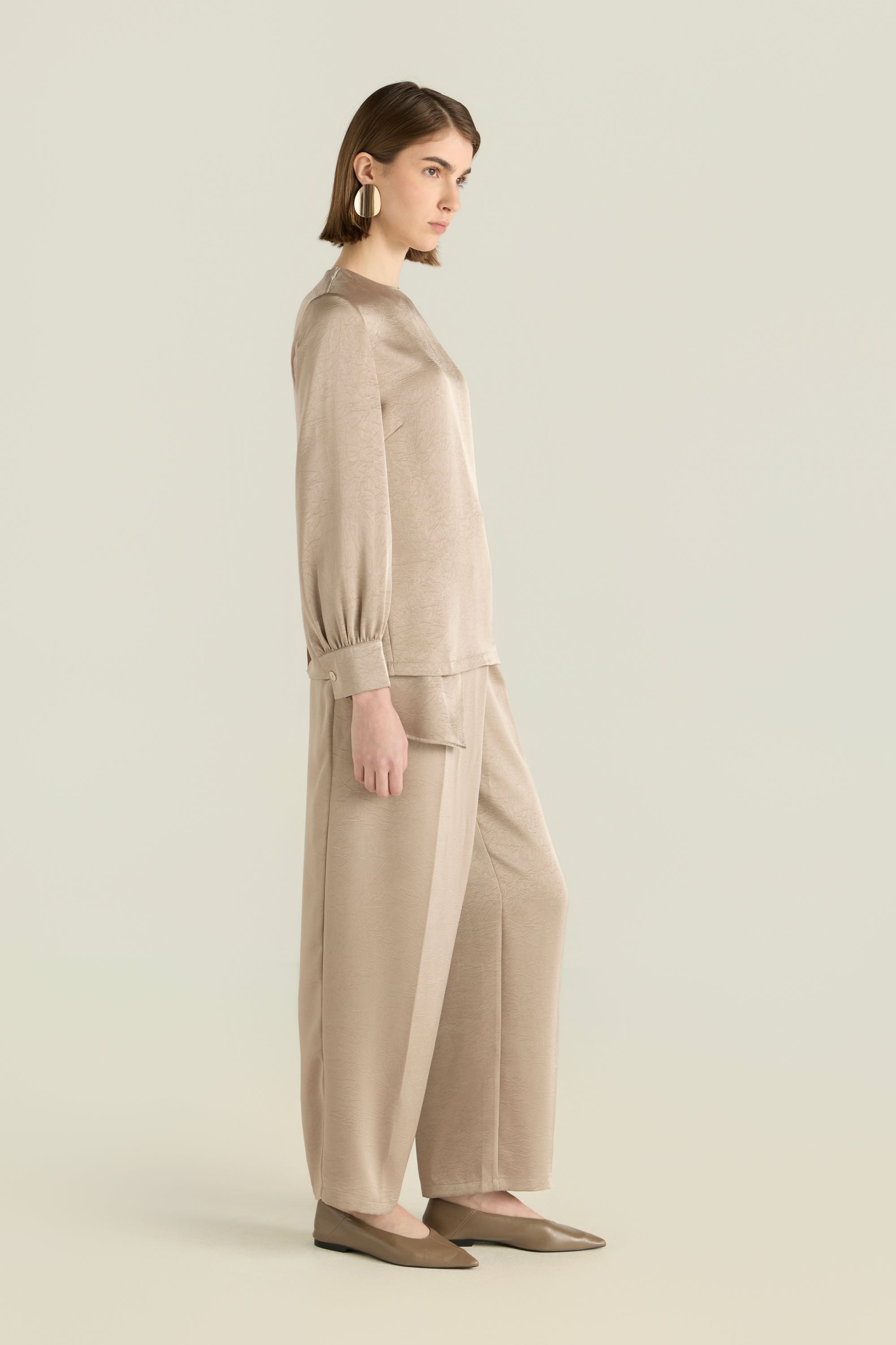 Long Sleeve Crinkled Blouse