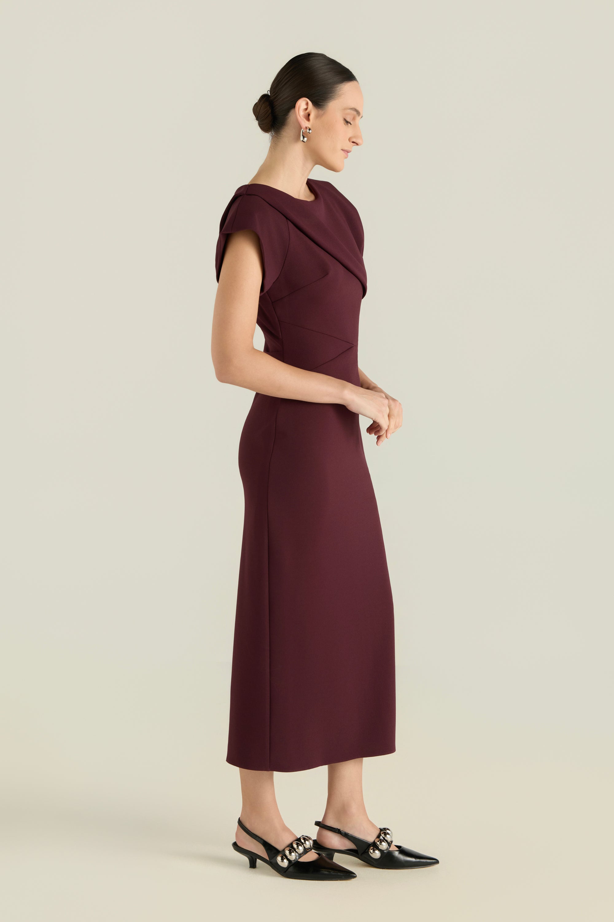 Asymmetric Draped Neck Dress