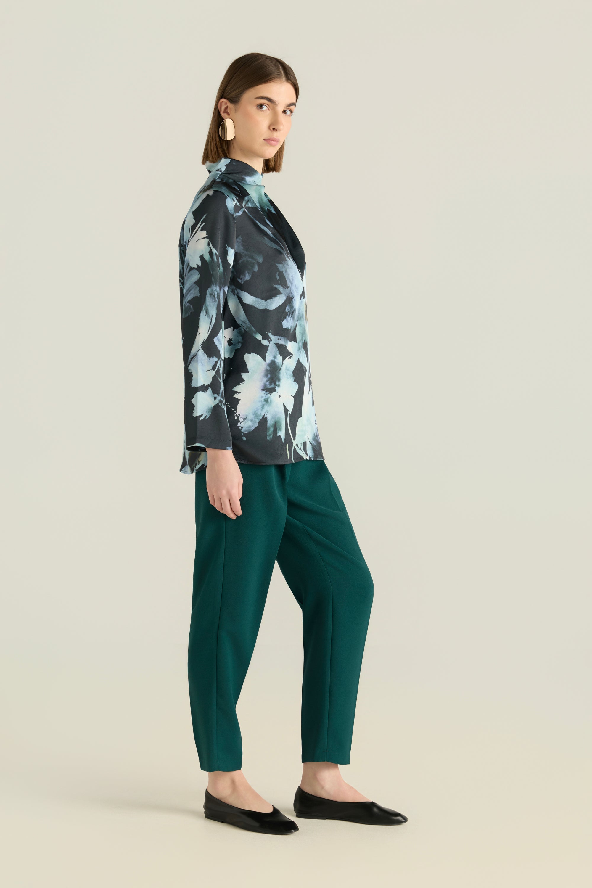 Asymmetrical Collar Printed Blouse