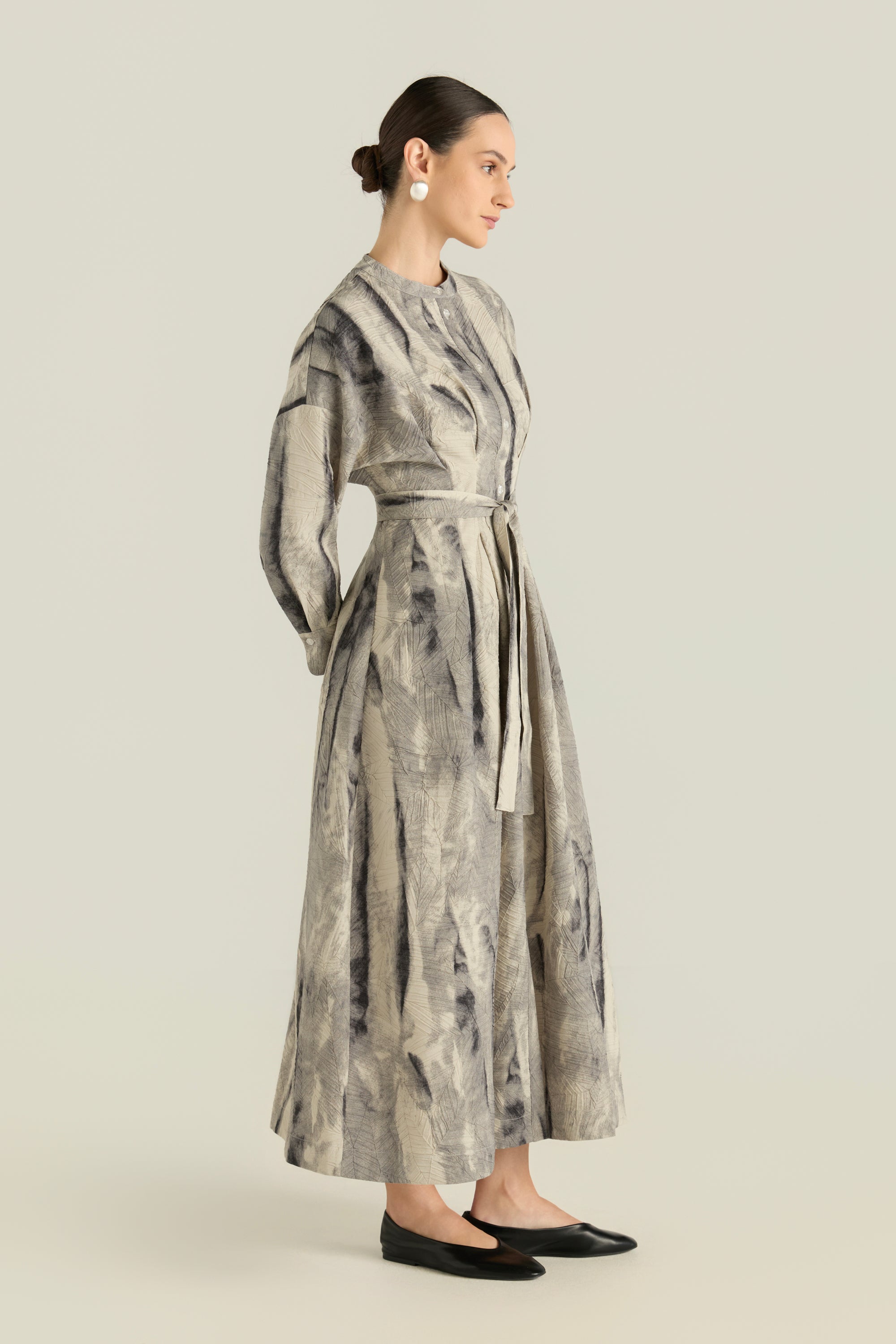 Crinkled Leaf Print Dress(2Pcs)