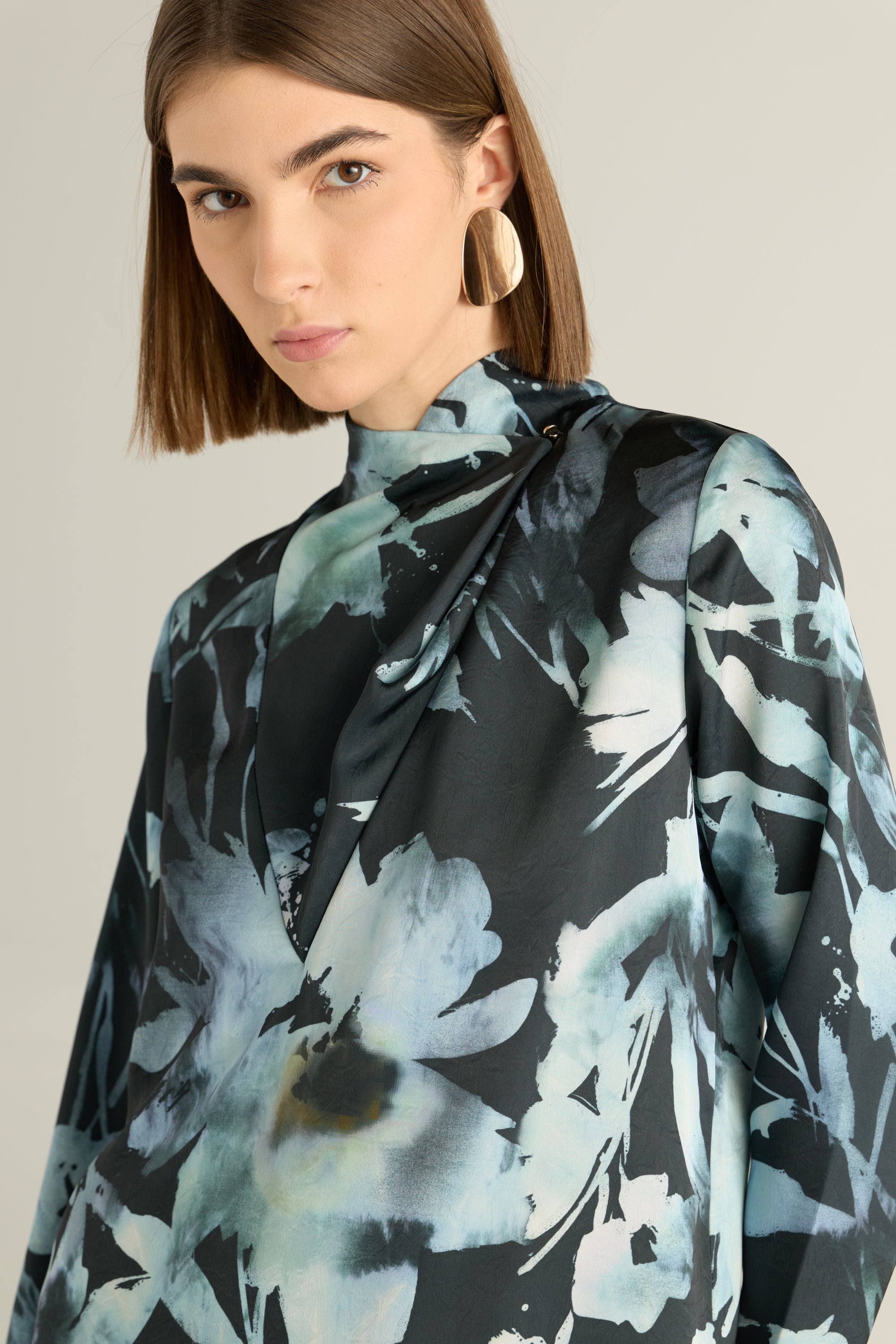 Asymmetrical Collar Printed Blouse