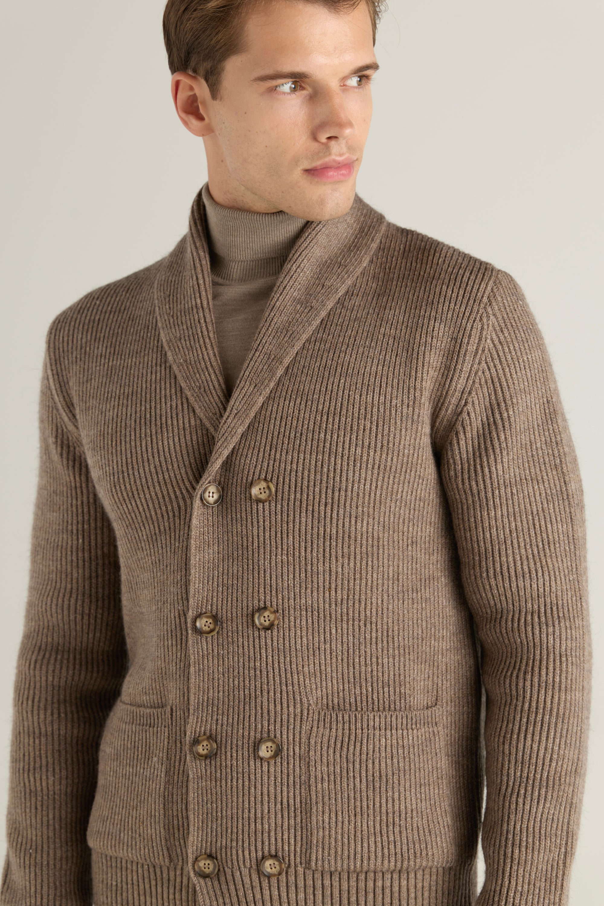 Men'S Shawl Collar Ribbed Cardigan
