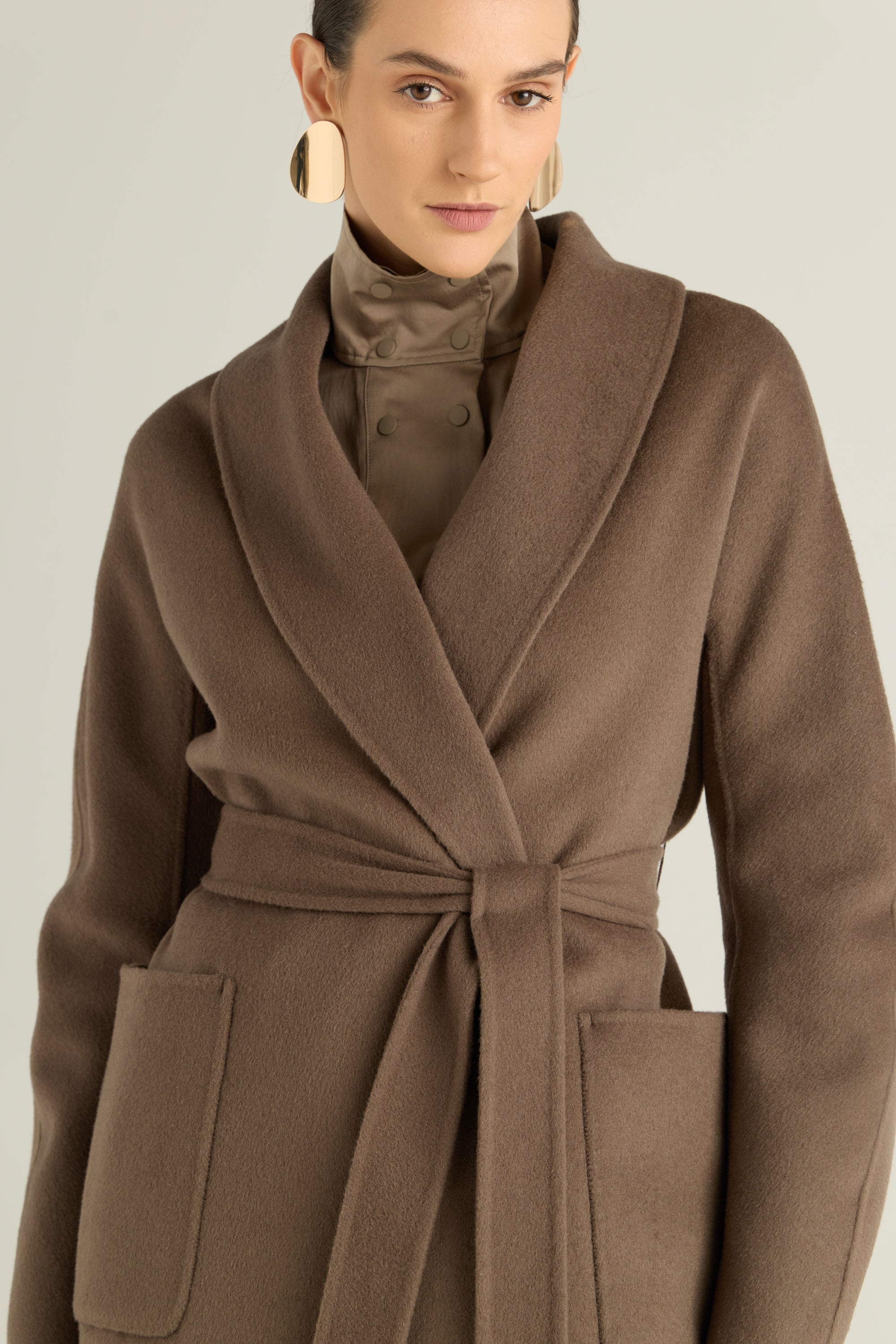 Wool Blend Tie Waist Coat