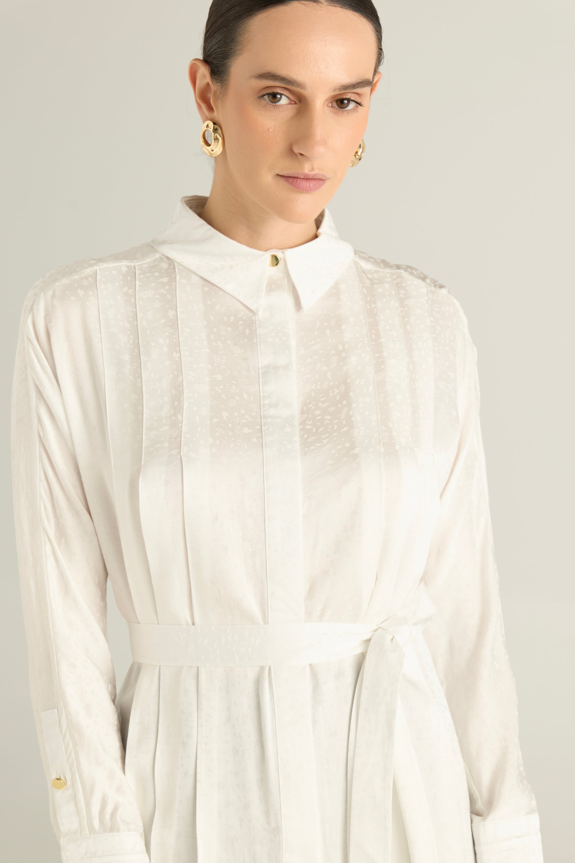 Belted Pintuck Shirt