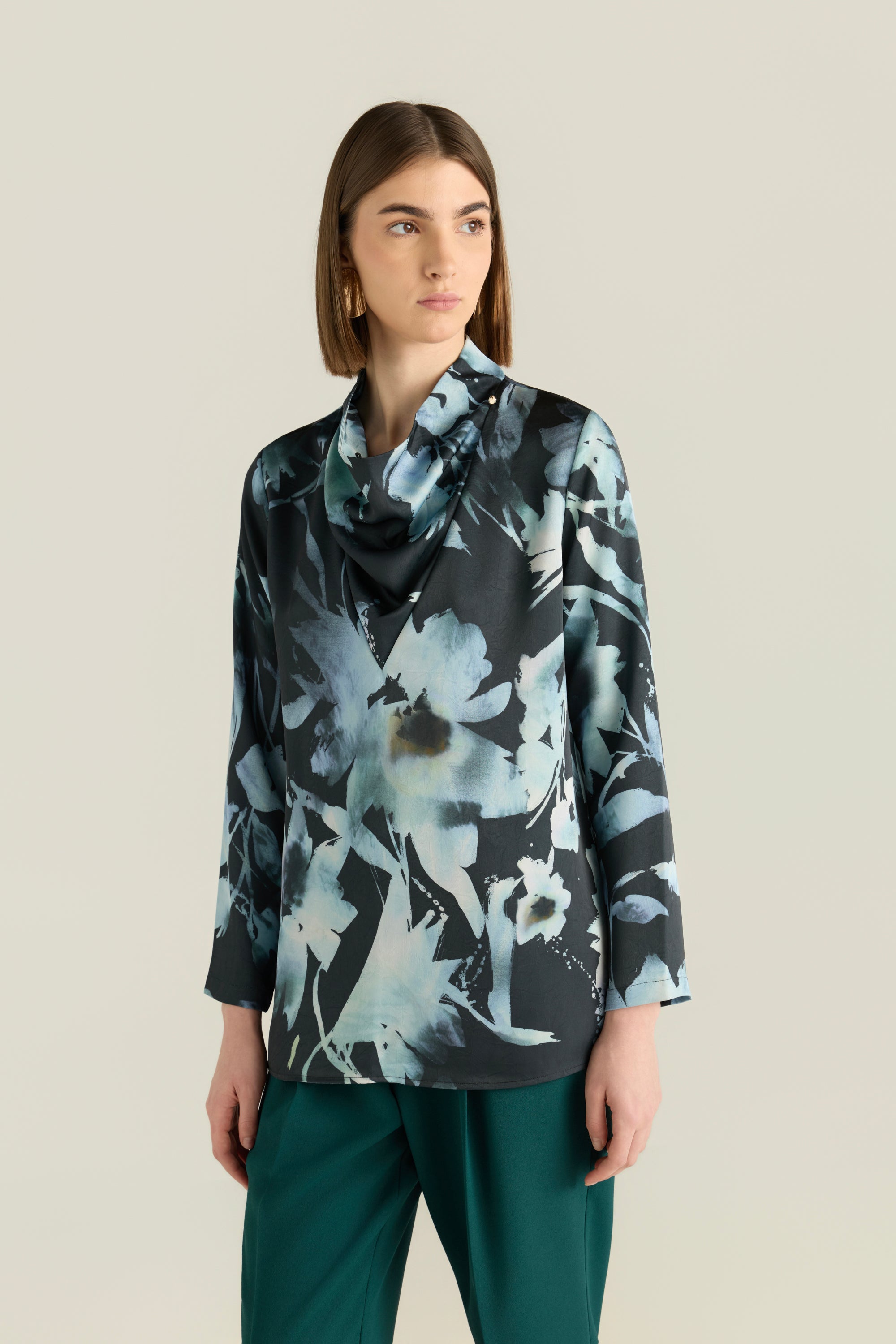 Asymmetrical Collar Printed Blouse