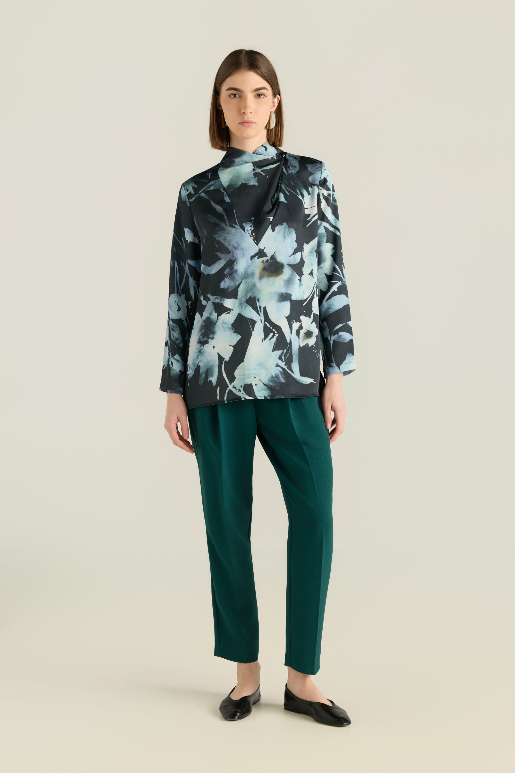 Asymmetrical Collar Printed Blouse