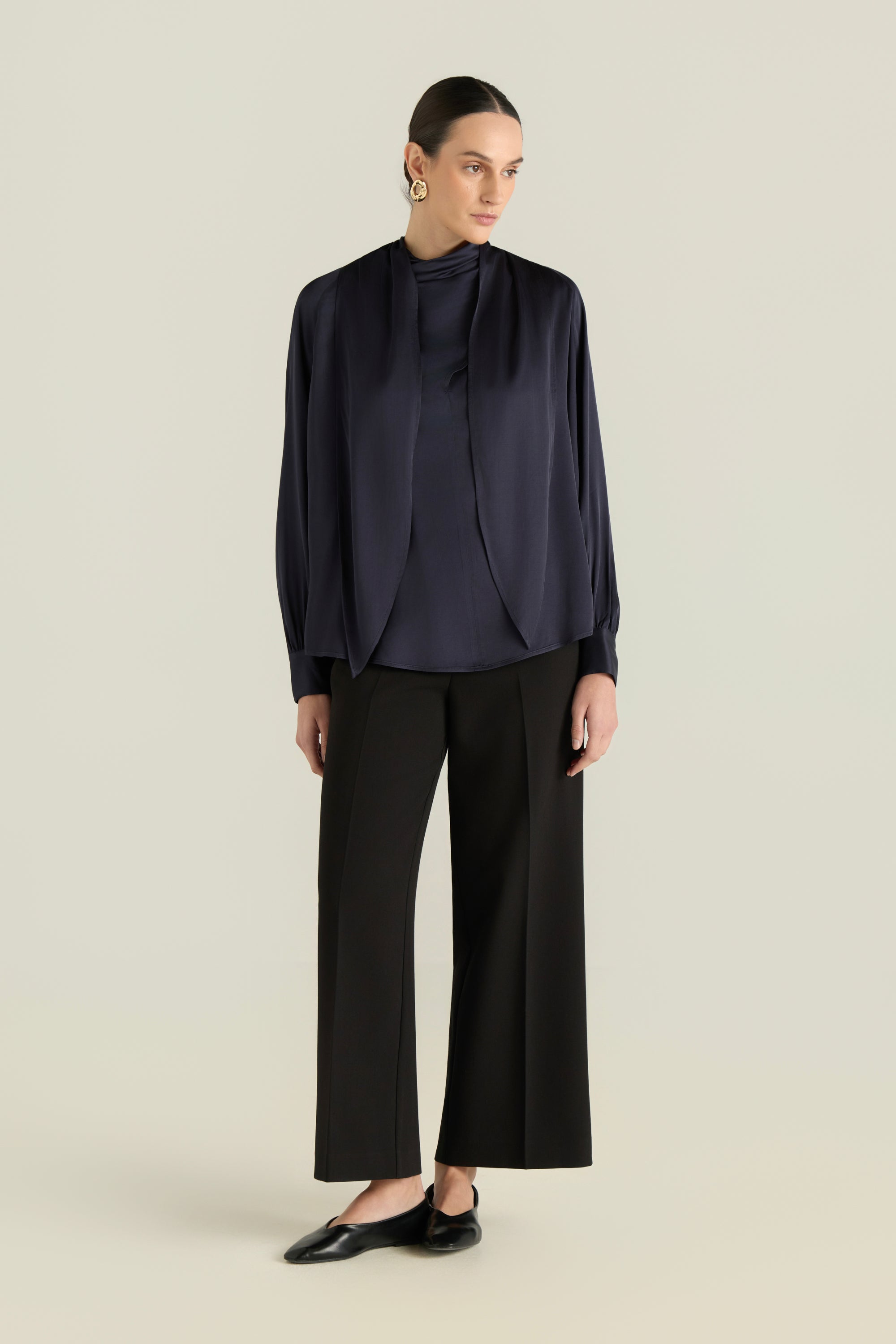 Satin Blouse With Front Tie