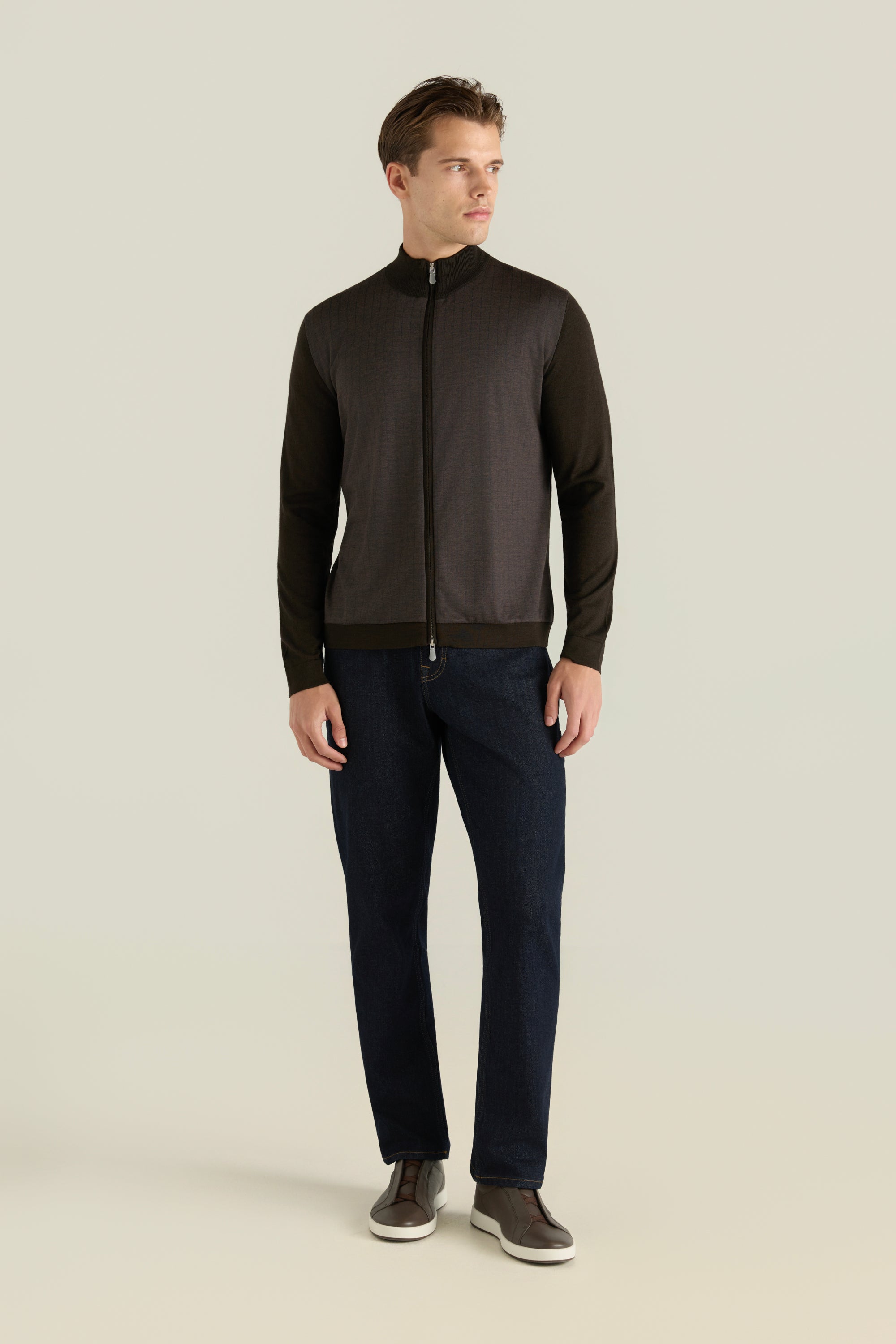 Men'S Pinstriped Zip Cardigan