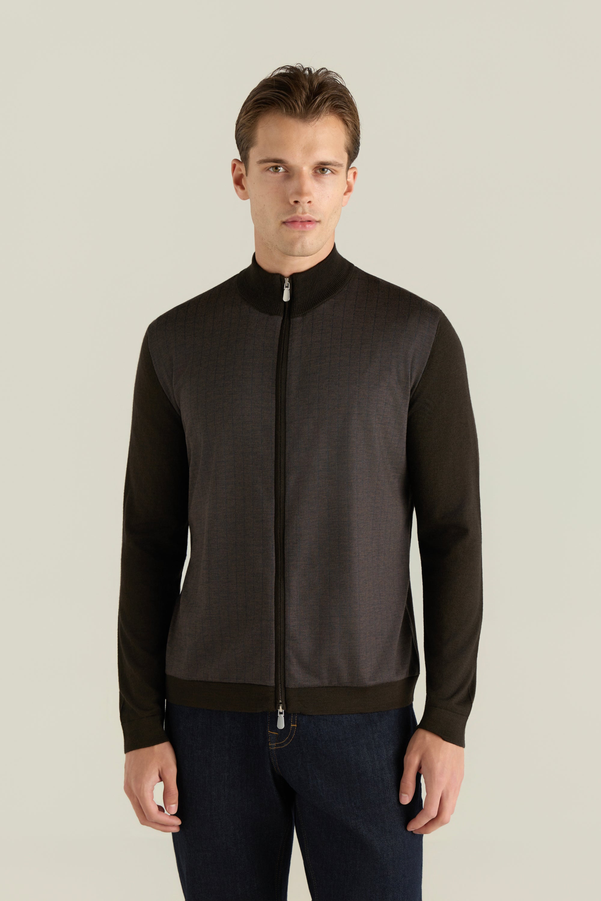 Men'S Pinstriped Zip Cardigan