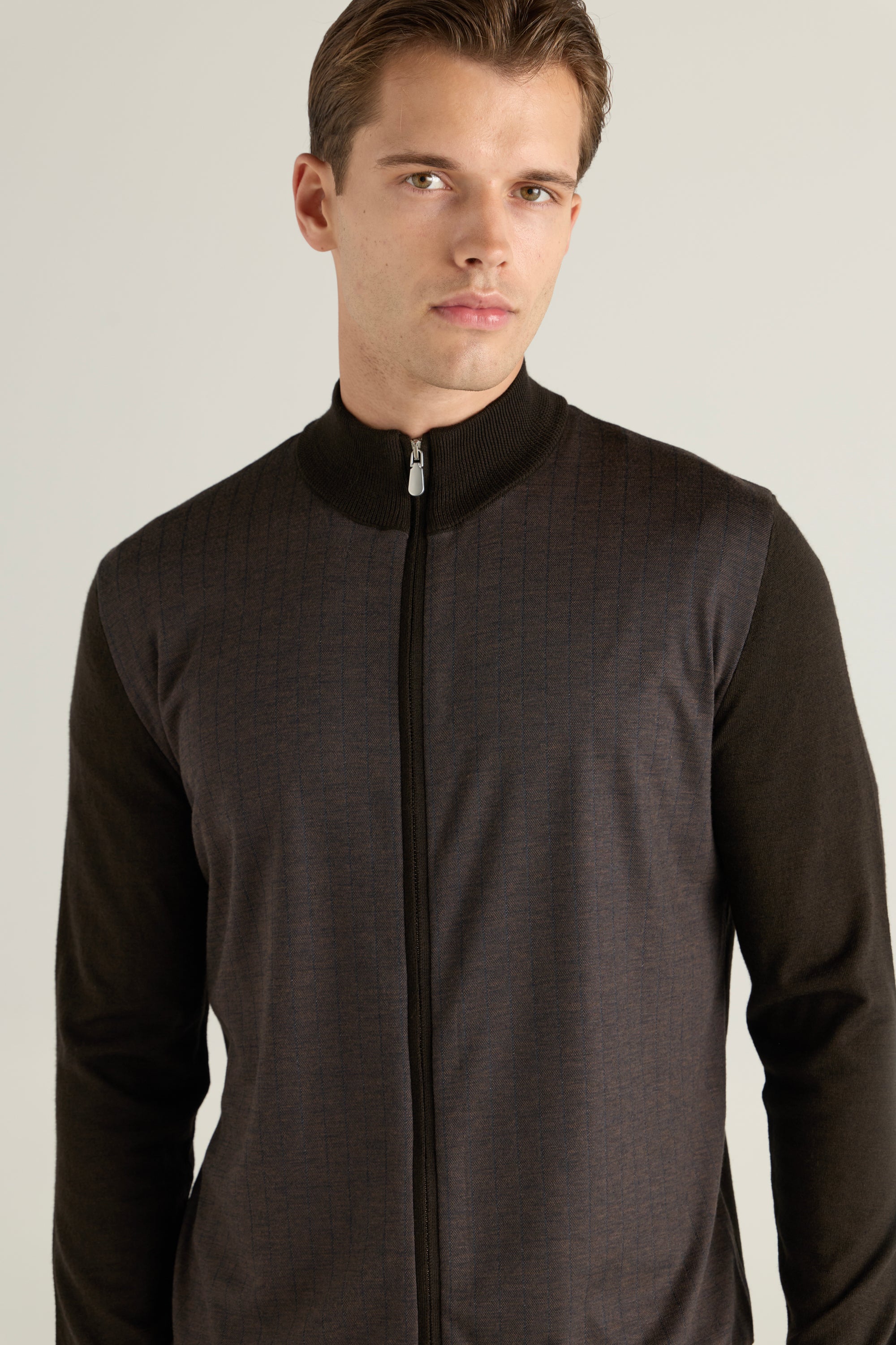 Men'S Pinstriped Zip Cardigan