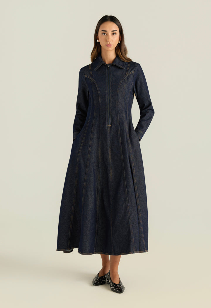 Gathered Waist Denim Dress