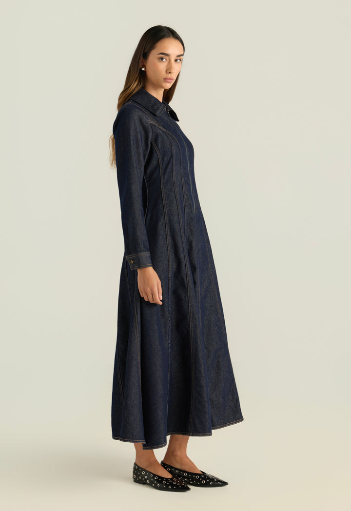 Gathered Waist Denim Dress